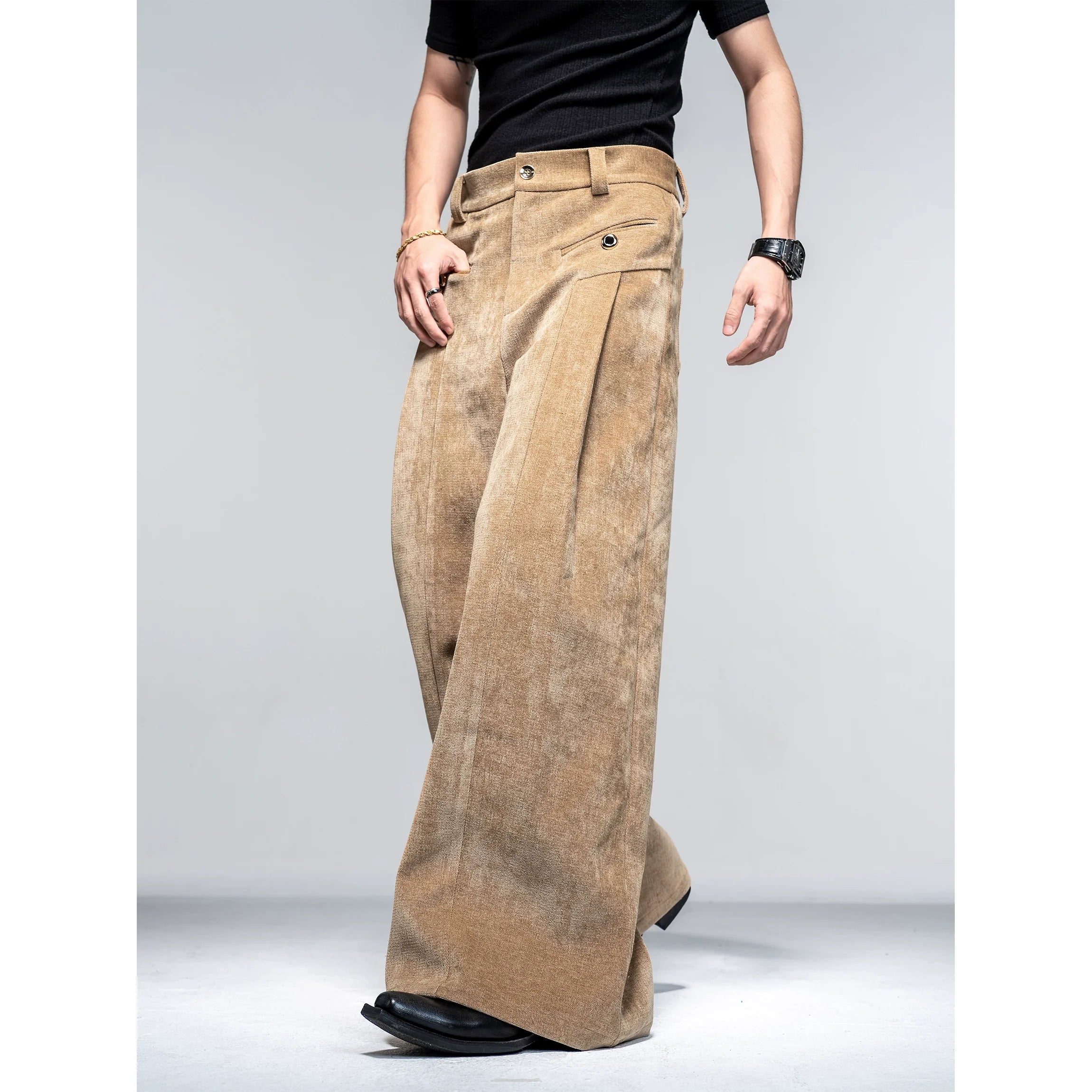 High-end suit suit men's autumn and winter casual suit jacket shoulder padded jacket velvet wide-leg pants two-piece set