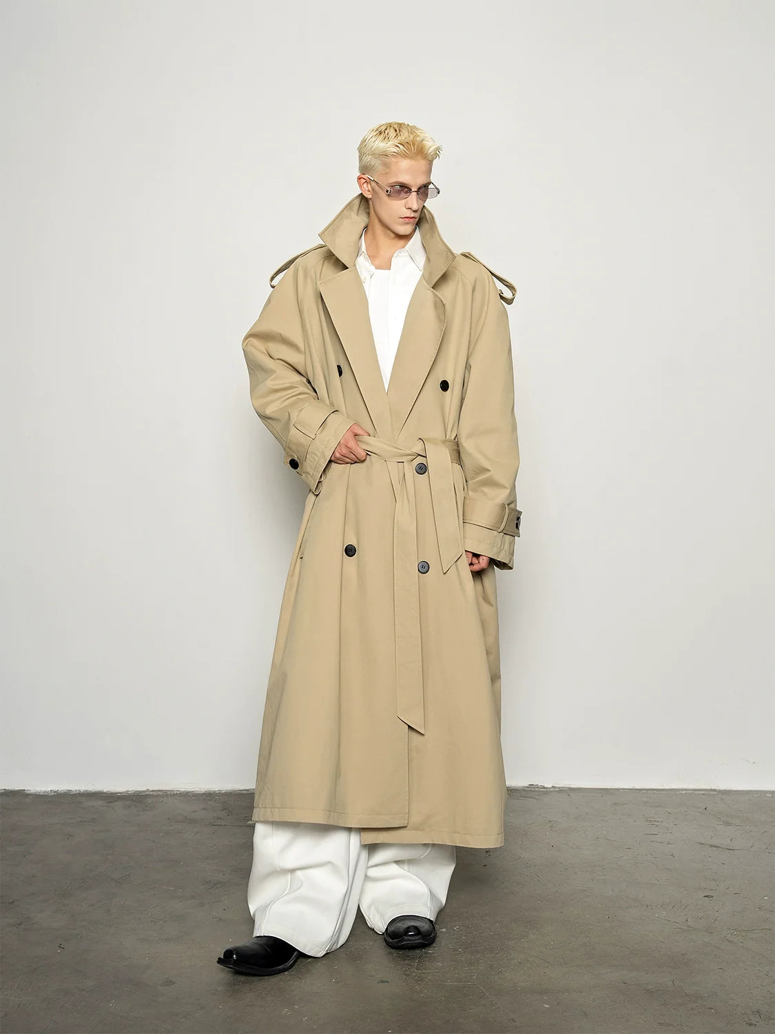 Premium slack large silhouette long trench coat men's classic casual loose coat coat