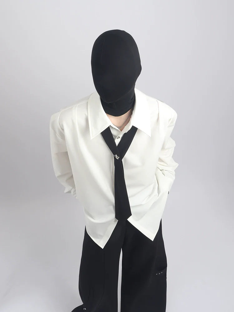 High-end ruffian handsome tie decorative shirt men's solid color versatile fashion men's shirt