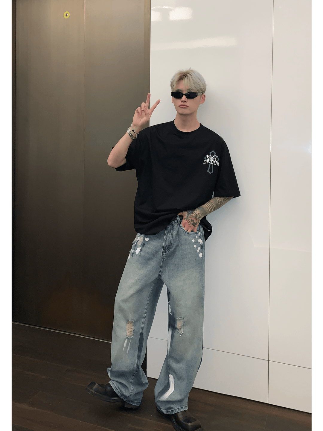 [CUIBUJU] 스트리트 그래피티 대비 컬러 스트레이트 진 st1759 