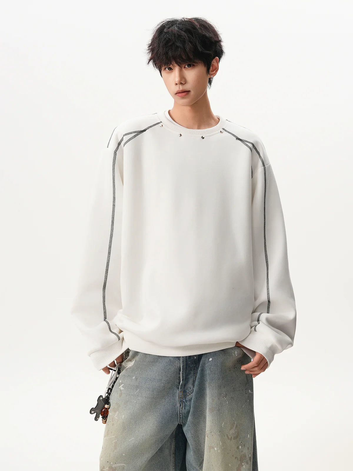 American Hasselblad line rivet sweater men and women winter high street couple crew neck inside loose design sports top SIN0896