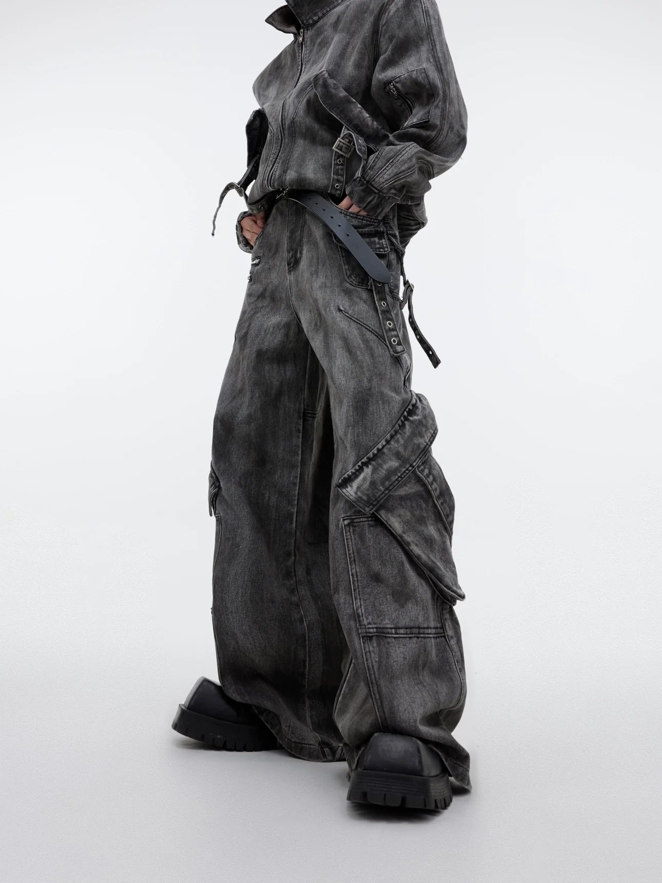 Niche retro old denim suit jacket jacket wasteland heavy zipper big pocket overalls