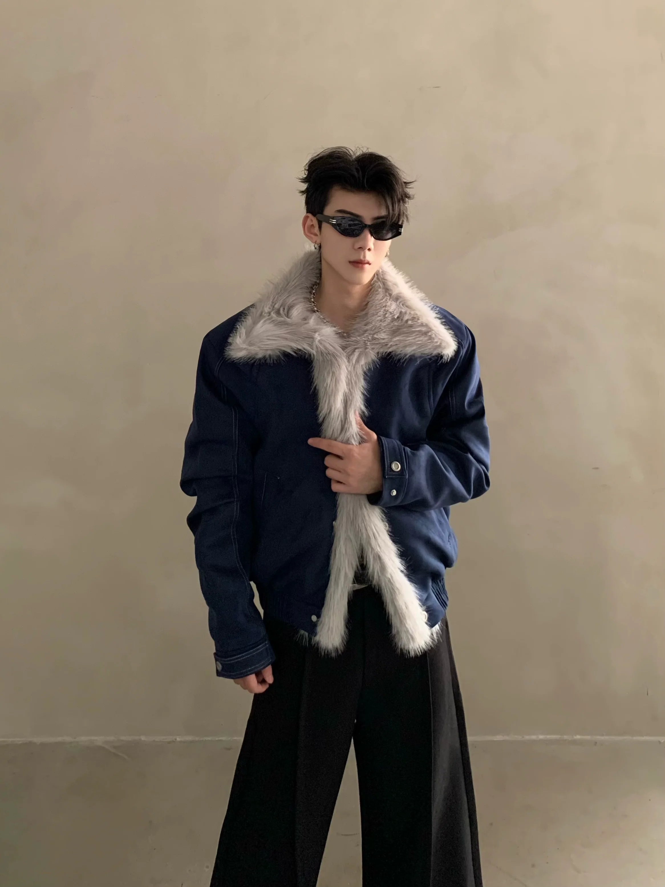 Winter niche high-end ruffian handsome sweater-neck cotton-padded jacket for men with thickened thermal seat mountain carving cotton-padded jacket