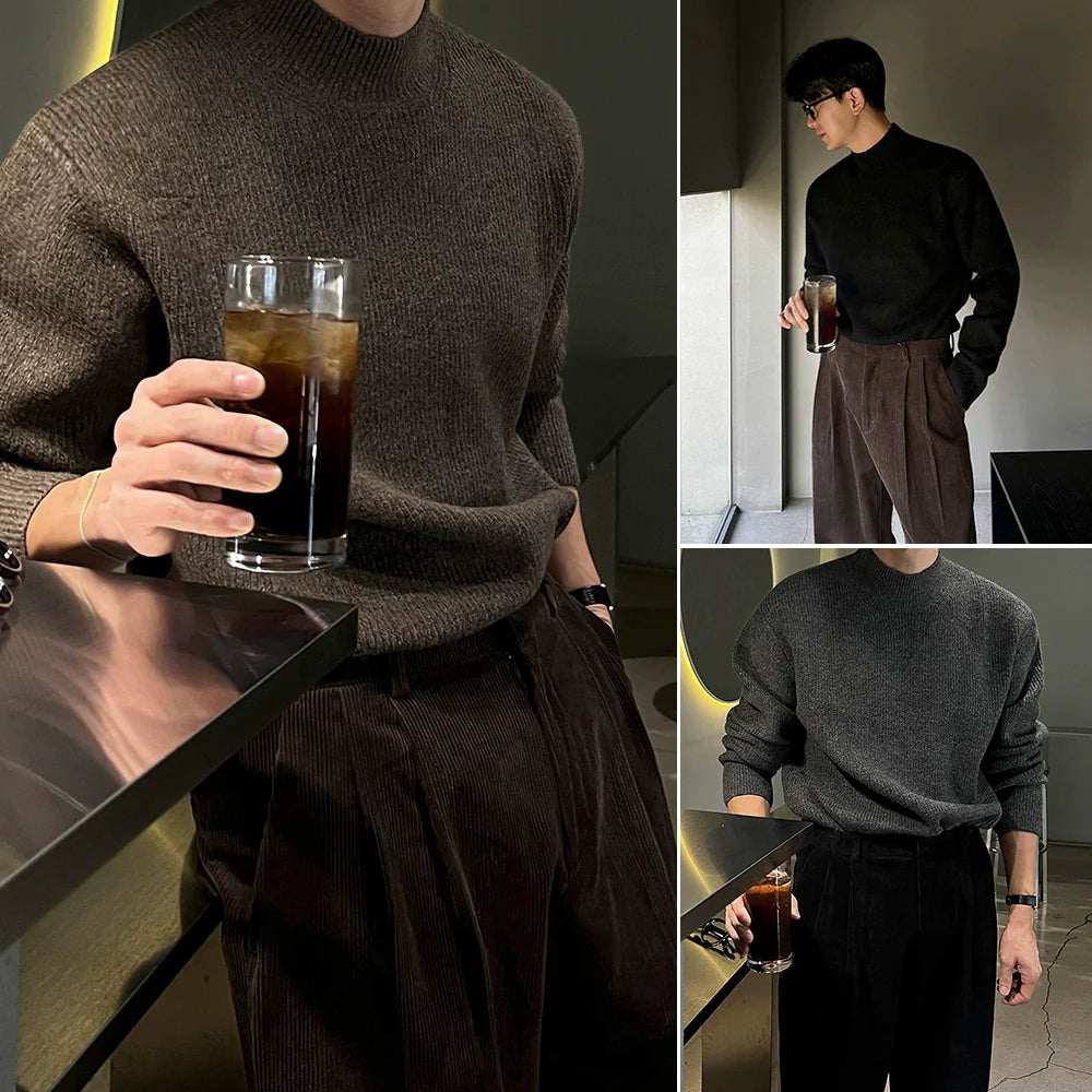 Semi-turtleneck pullover men's winter warm bottoming shirt Korean trend simple casual knitted sweater