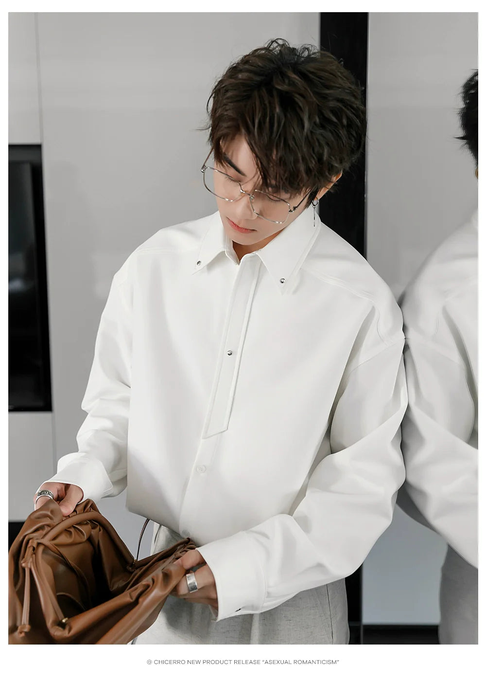 Men's Loose Casual Lapel Shirt Men's Solid Color Premium Tie Long Sleeve Shirt