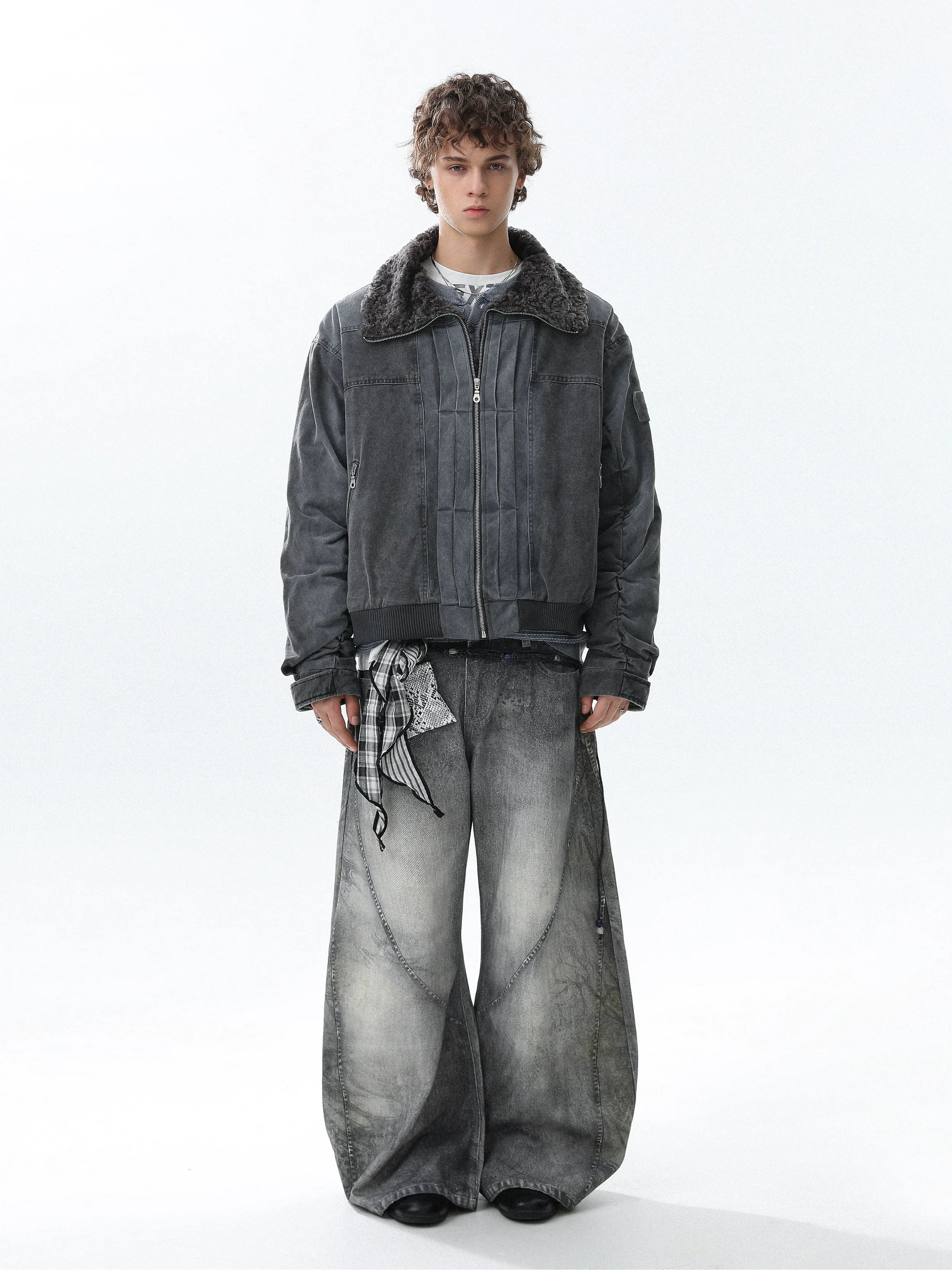 Heavy industry denim deconstruction splicing winter thickened cotton jacket SIN0975