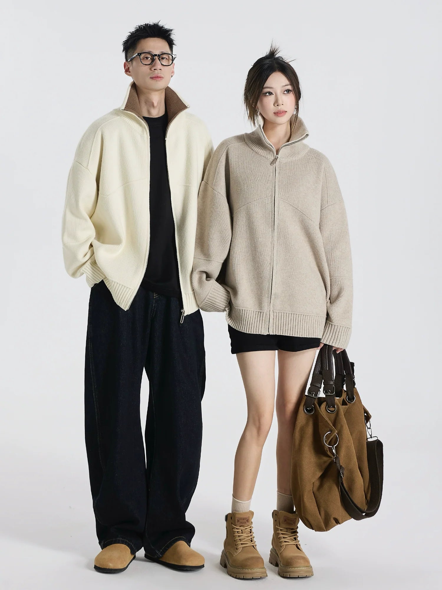 Barn style high luxury contrasting color lapel knitted cardigan jacket versatile sweater top