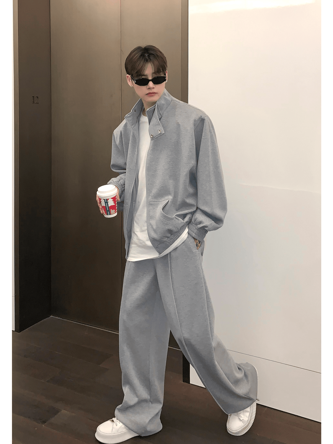 [CUIBUJU] Stehkragen-Schulterpolster-Cardigan-Set-up st1811