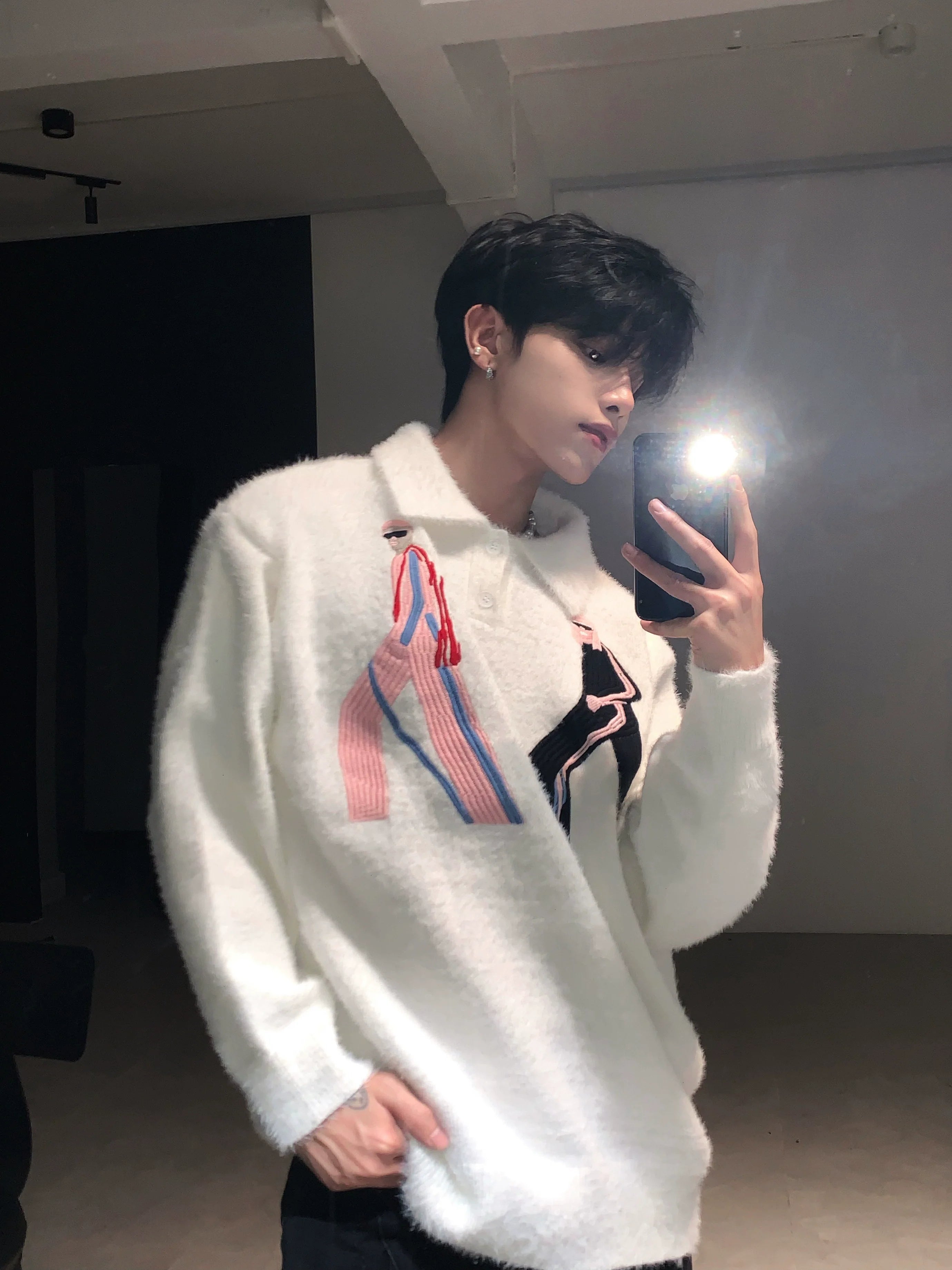 Premium mink hair sweater jacket men's winter lazy wind thickened knitted sweater tide