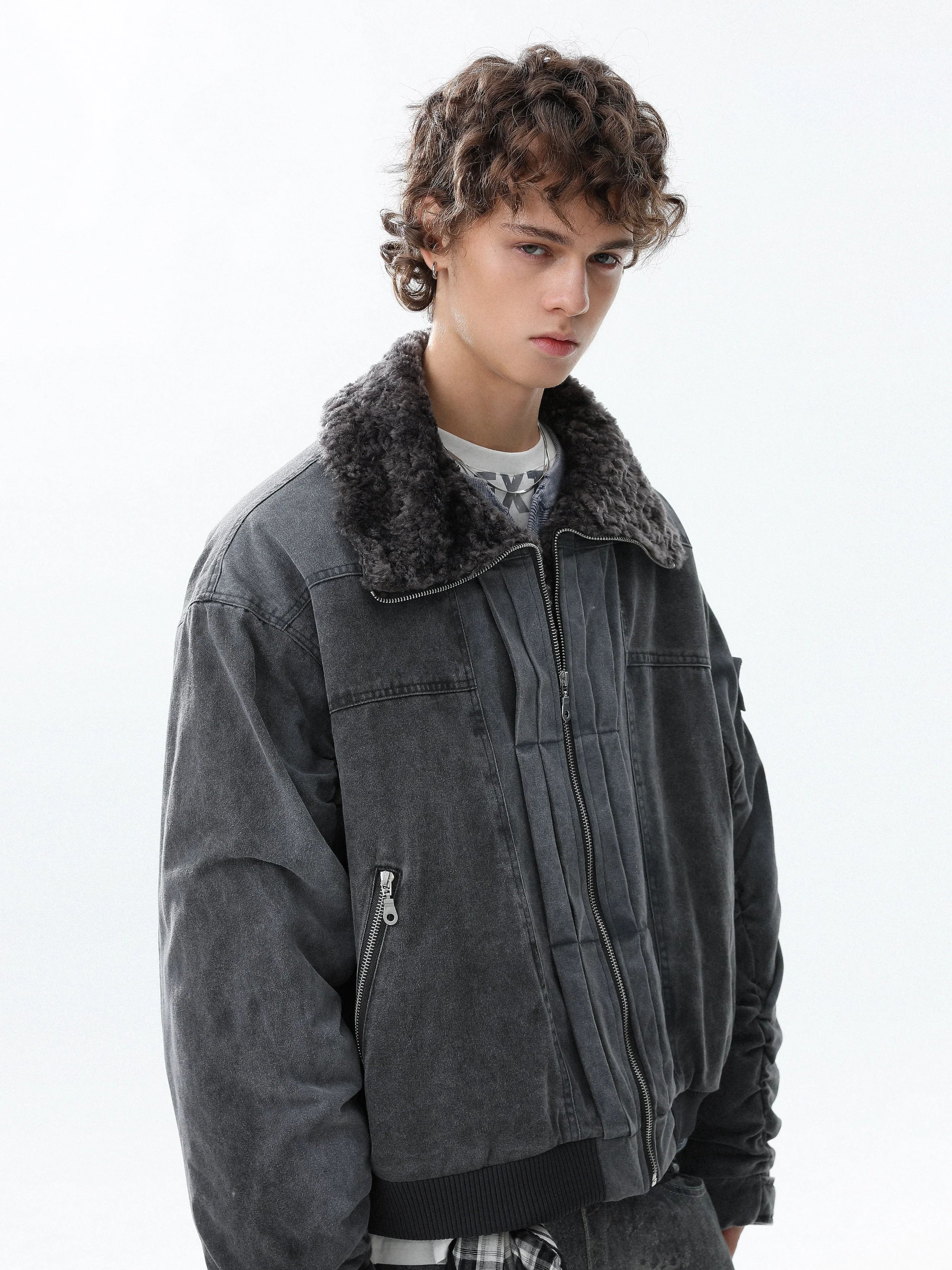 Heavy industry denim deconstruction splicing winter thickened cotton jacket SIN0975