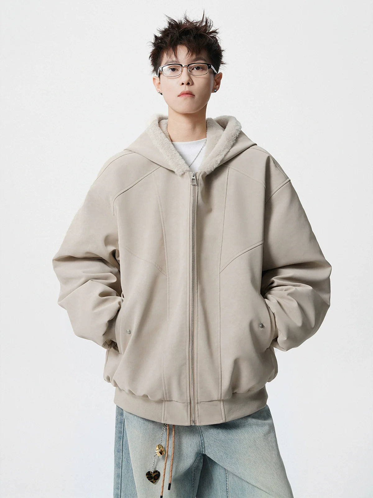 American velvet seat mountain carving cotton-padded jacket men's winter new trendy brand loose high street thickened warm hooded cotton jacket