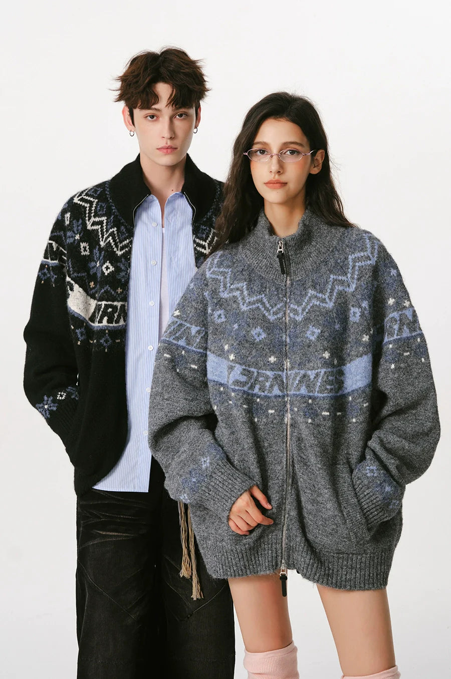 더블 지퍼 니트 스웨터 가디건 커플 스웨터 재킷 SIN0998 