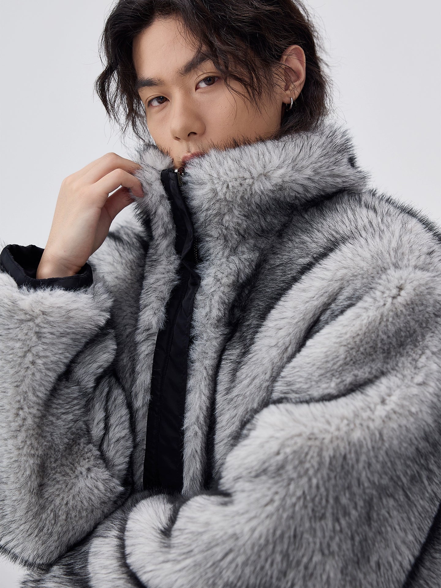 Mountain carving imitation wolf hair wears stand-up collar cotton clothes for men and women 3M new Shirley G cotton jacket on both sides