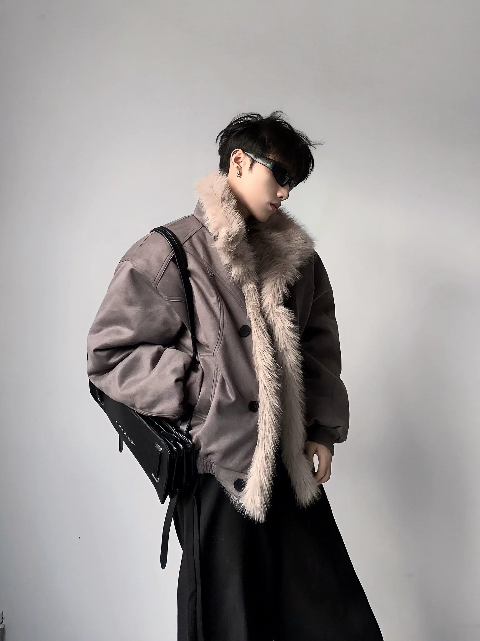 High-end big fur collar cleanfit seat mountain carving jacket men's winter velvet short jacket cotton clothes