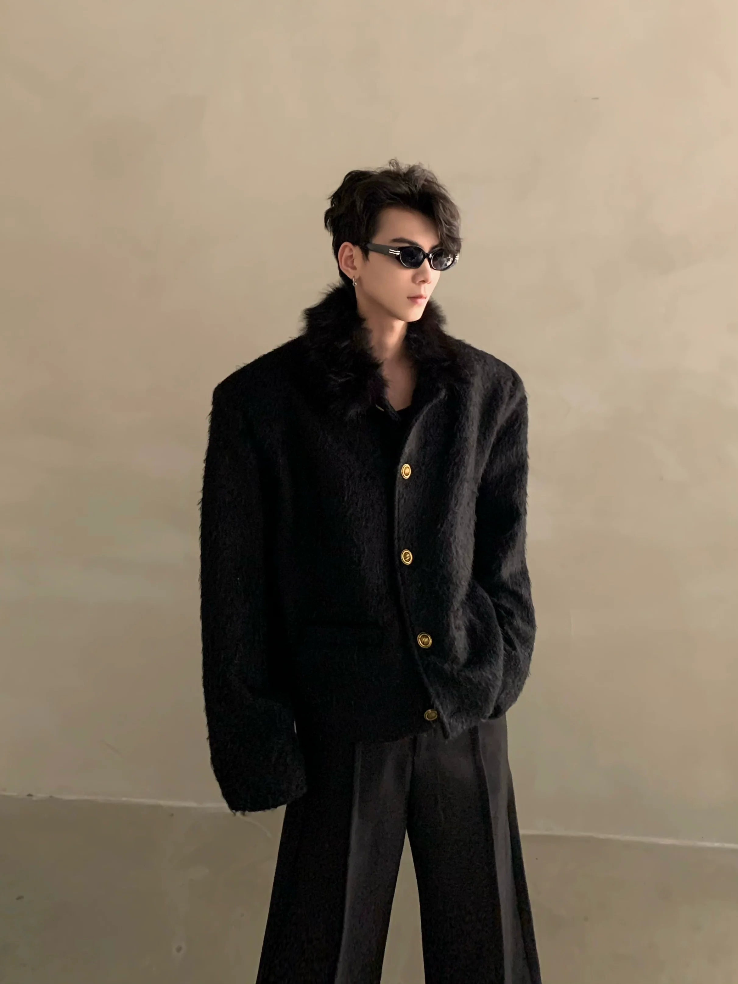 Winter light luxury high-end sense fur collar design sense small fragrant style jacket men's ruffian handsome top tide