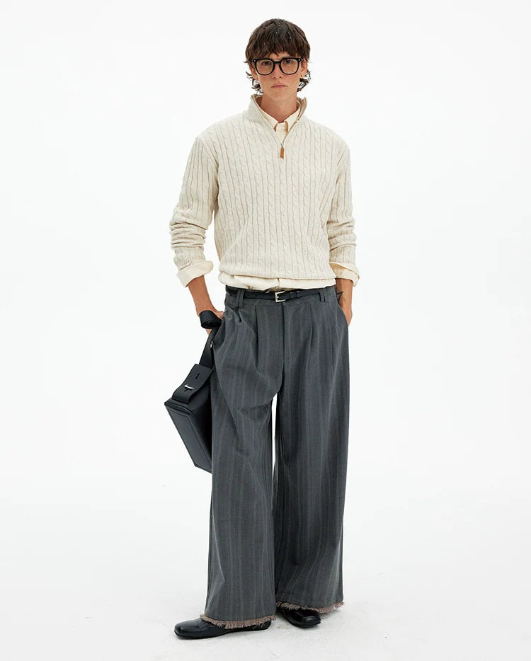 미국 레트로 스타일의 트위스트 하프 지퍼 스웨터, 남녀 공용, 가을/겨울 캐주얼, 느긋한 바람에 어울리는 부드럽고 윤기 있는 니트 스웨터, 트렌디한 디자인 