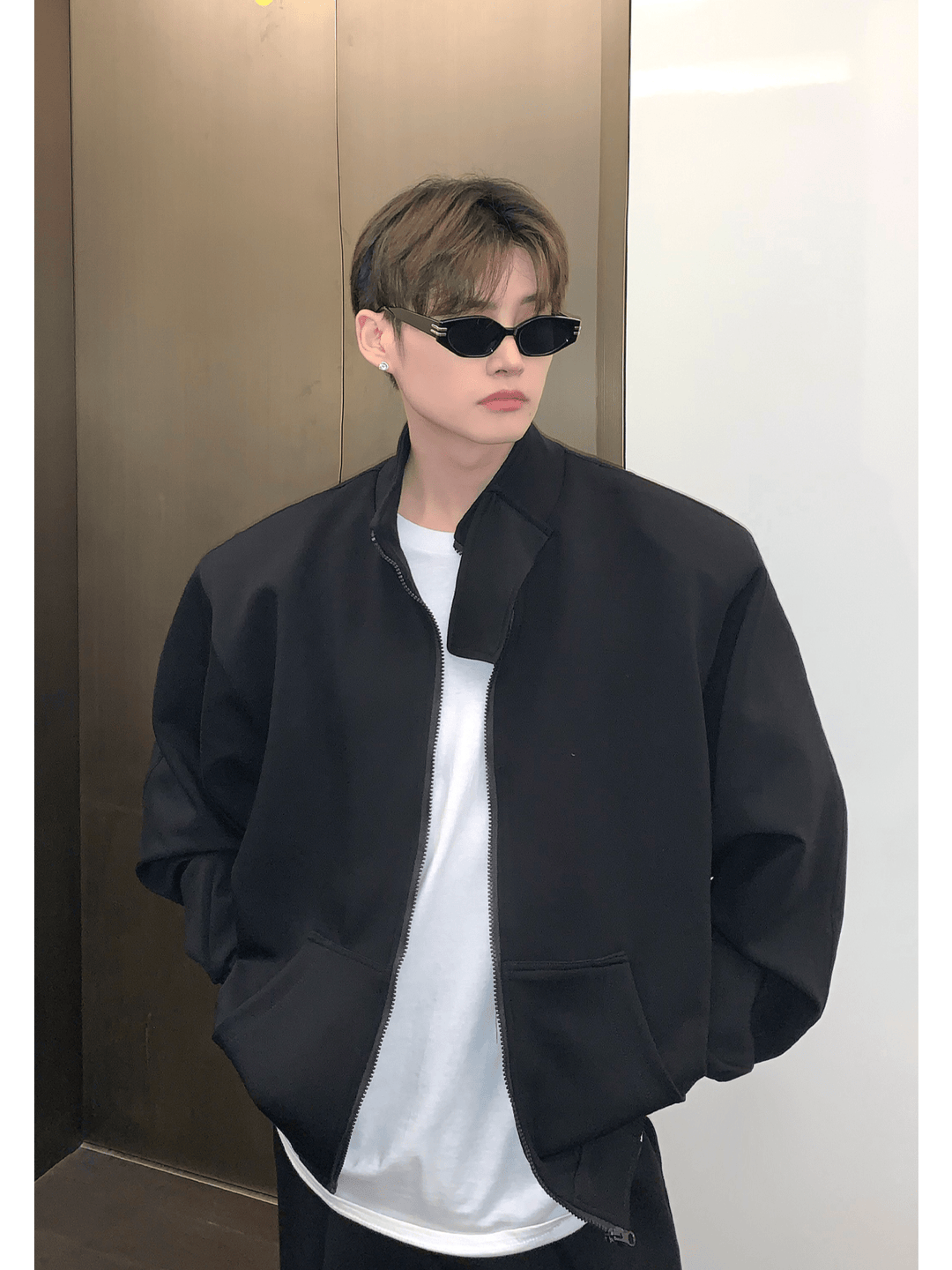 [CUIBUJU] Stehkragen-Schulterpolster-Cardigan-Set-up st1811