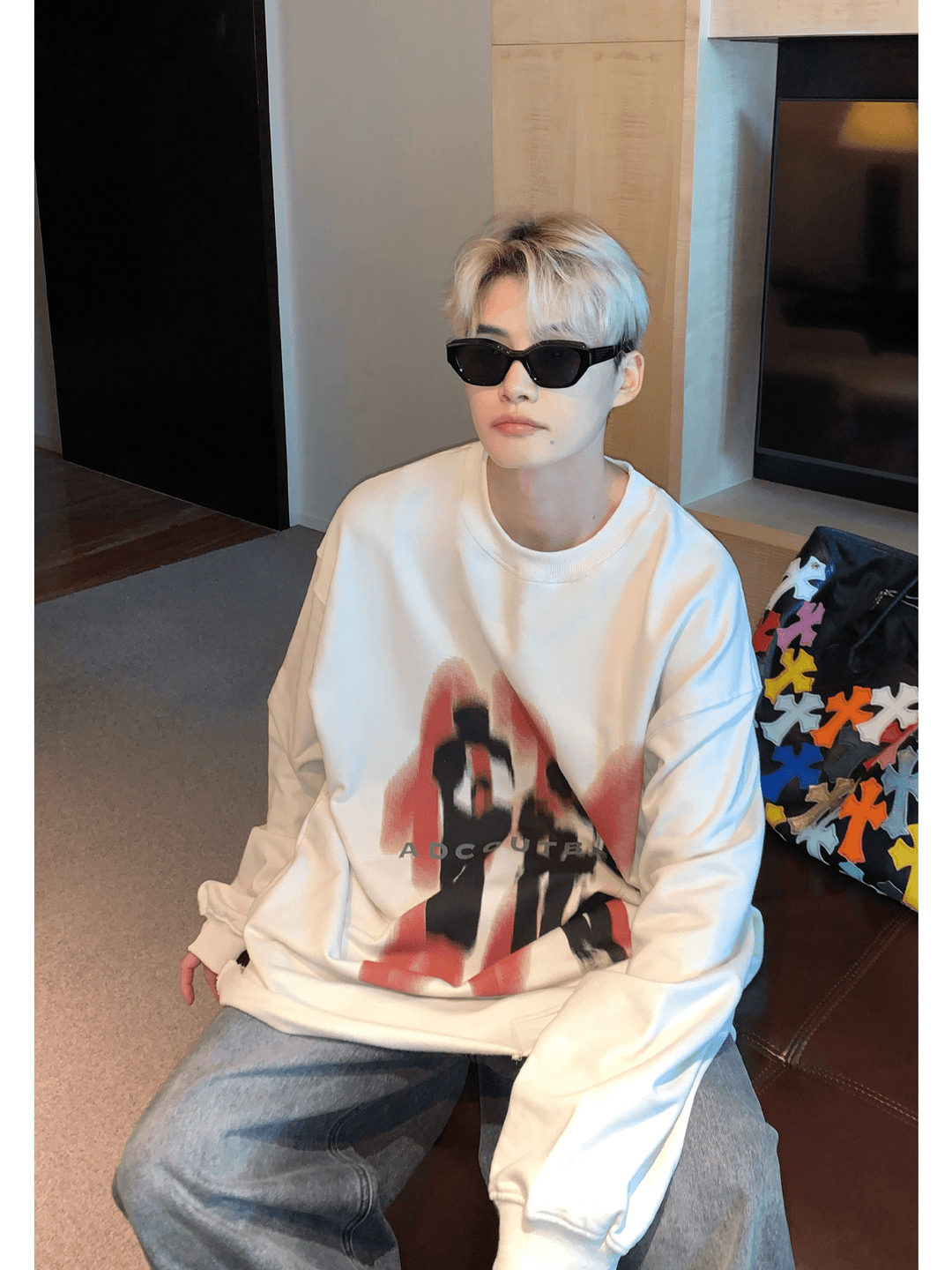 [CUIBUJU] 컬러 콘트라스트 프린팅 스웨터 ST1846