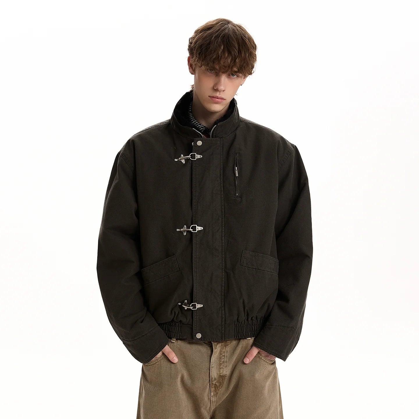 Vintage old money wind stand-up collar flight jacket cotton clothes SIN0969