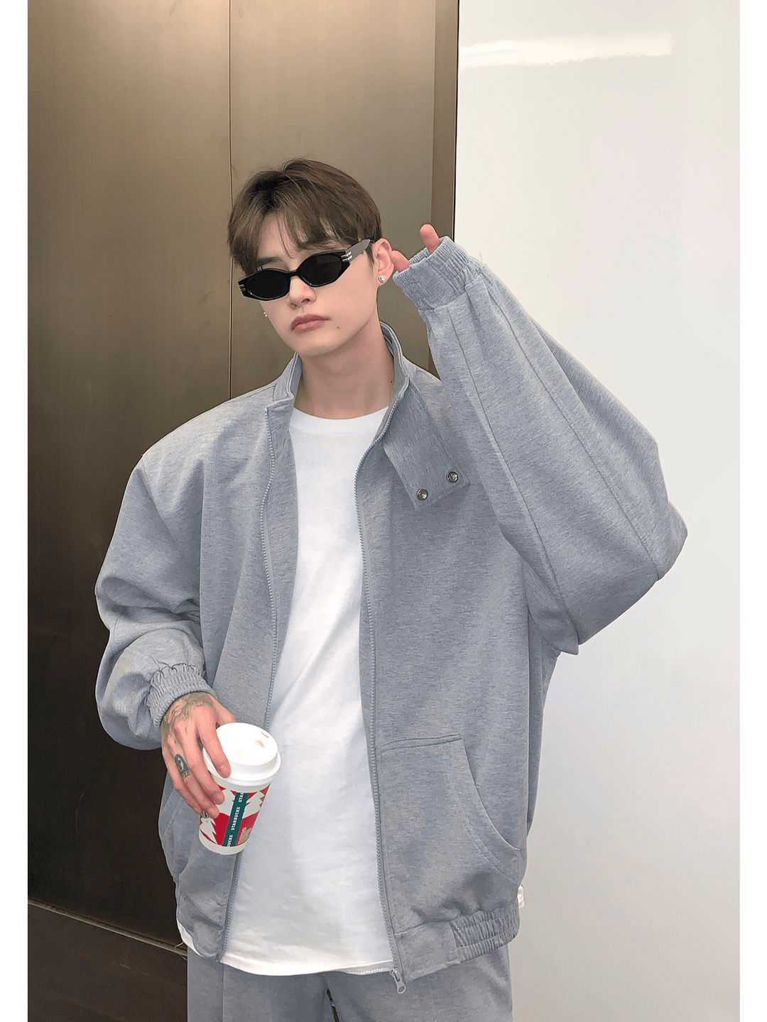 [CUIBUJU] Stehkragen-Schulterpolster-Cardigan-Set-up st1811