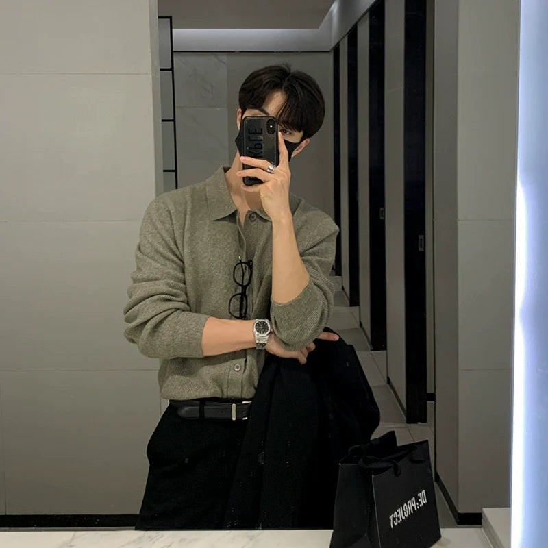 Cardigan Sweater Men's Spring and Autumn Korean Loose Trend Light Ripe Wind Outer Wear Long Sleeve Knitted Polo Shirt