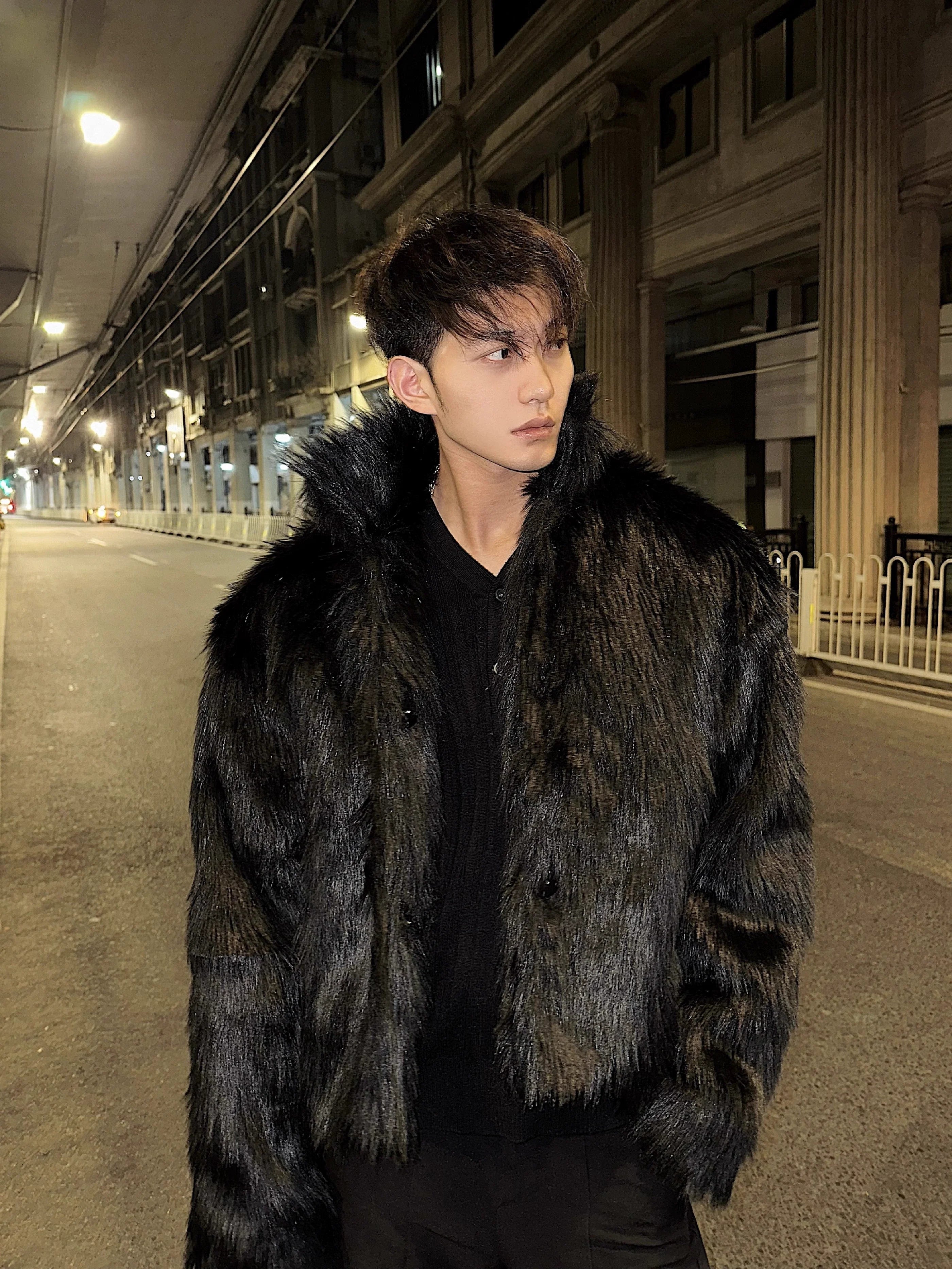 Winter high-end fashionable environmentally friendly fur short jacket male ruffian handsome lapel fur integrated jacket