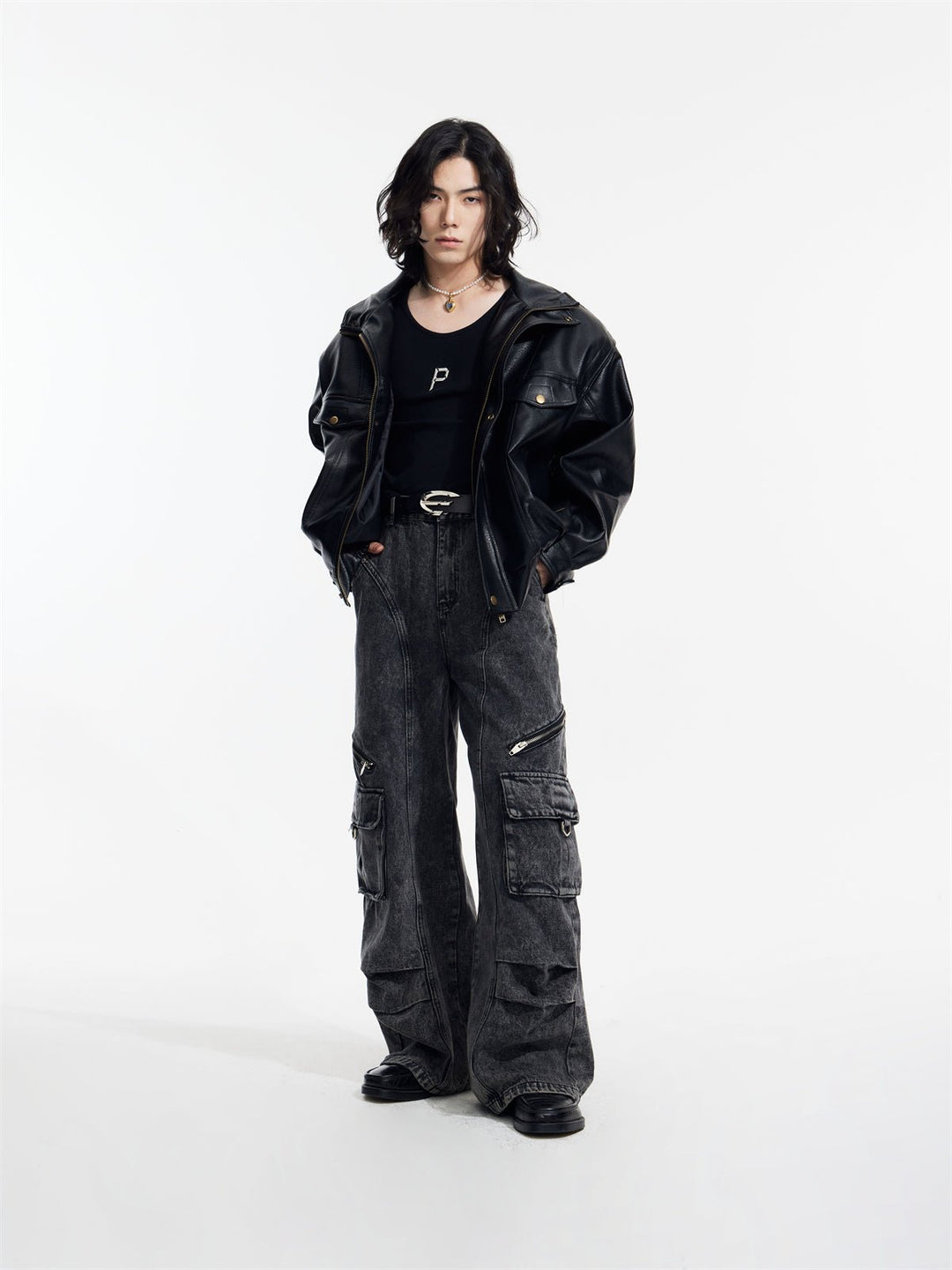 [PeopleStyle] Genderless wear silhouette fashionable leather jacket st1789