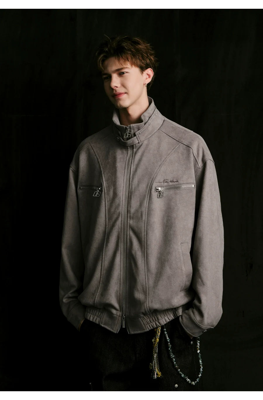 Heavy stand-up collar suede jacket couple loose coat SIN0991