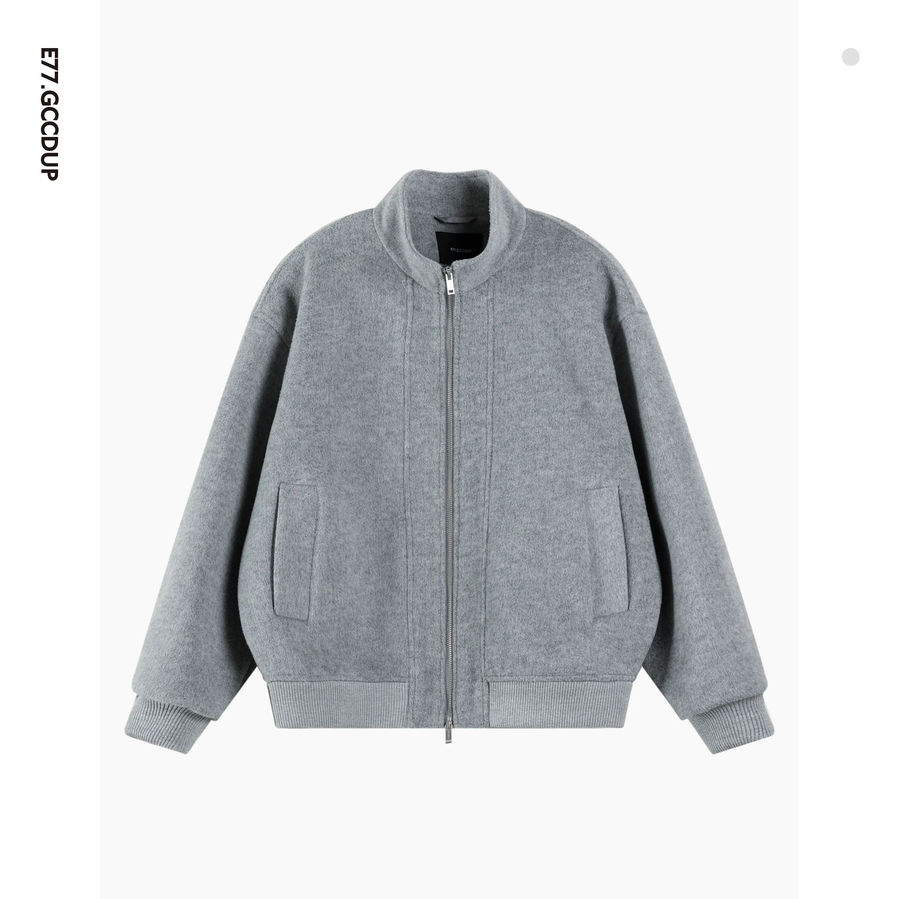 Custom-woven wool-blend woolen short silhouette loose stand-up collar fashion jacket