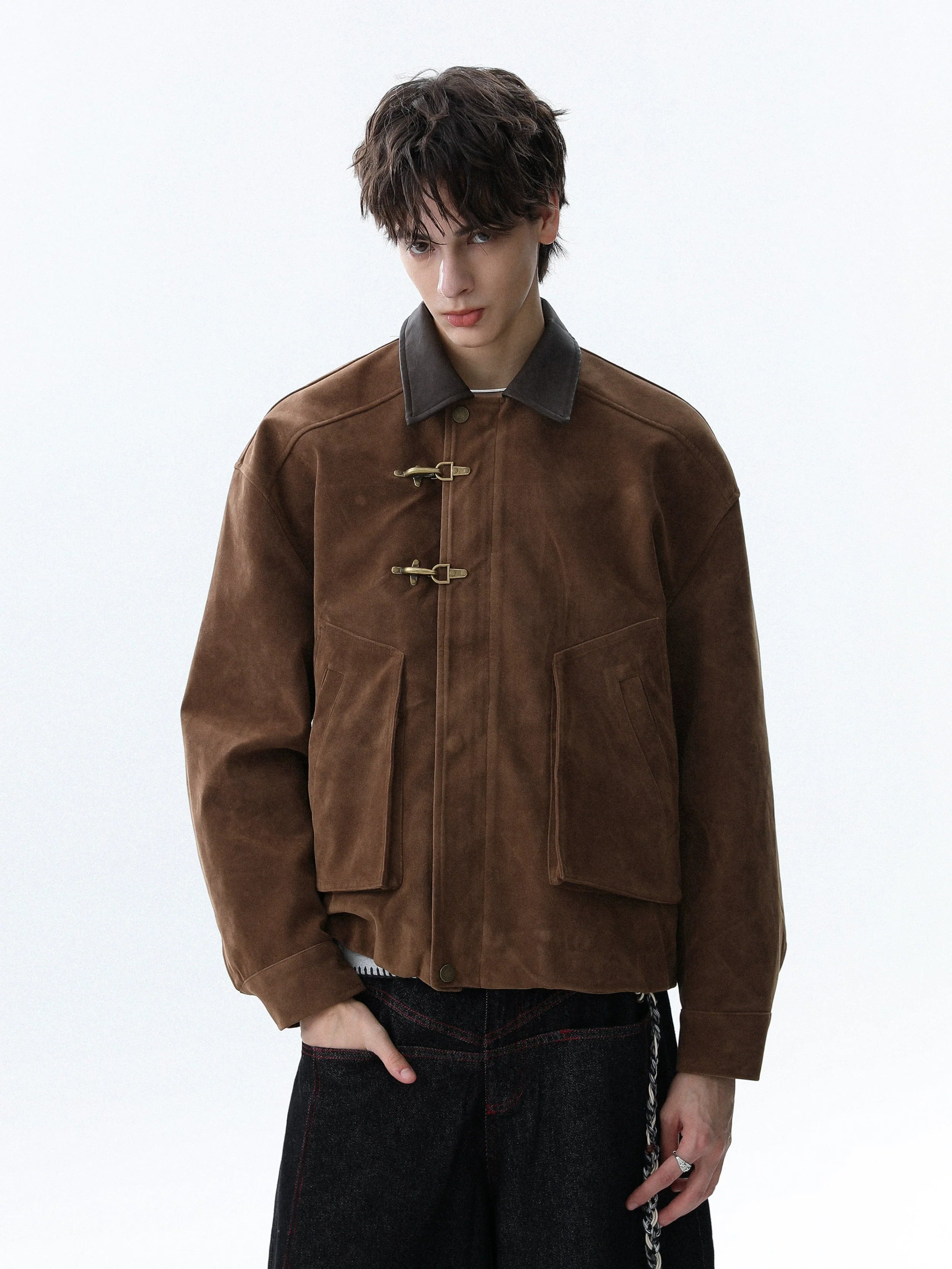 American retro cashmere short lapel autumn coat men's high-end trendy brand ruffian handsome suede jacket