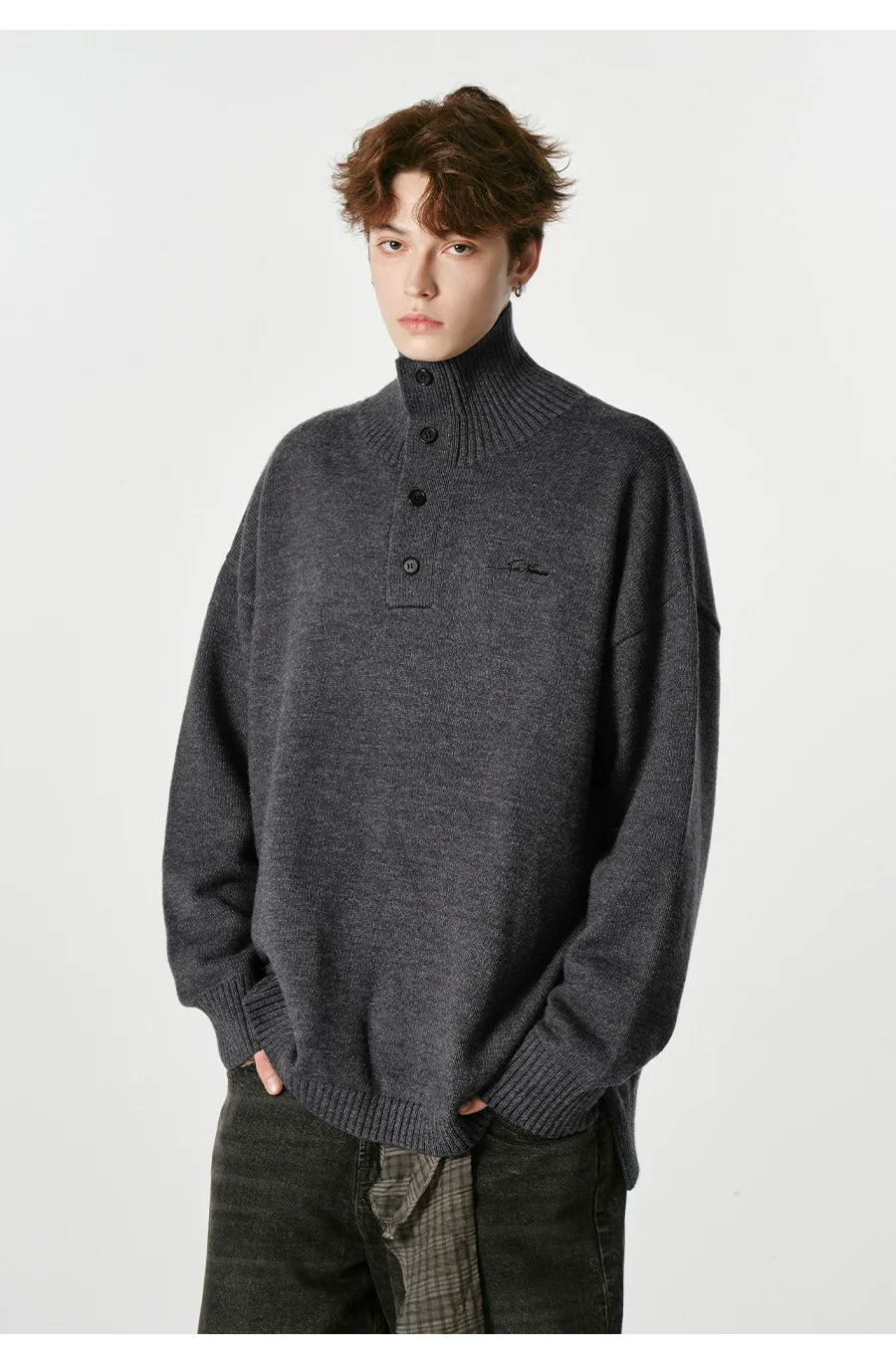 Warm turtleneck sweater men's embroidery lazy couple outfit SIN0801