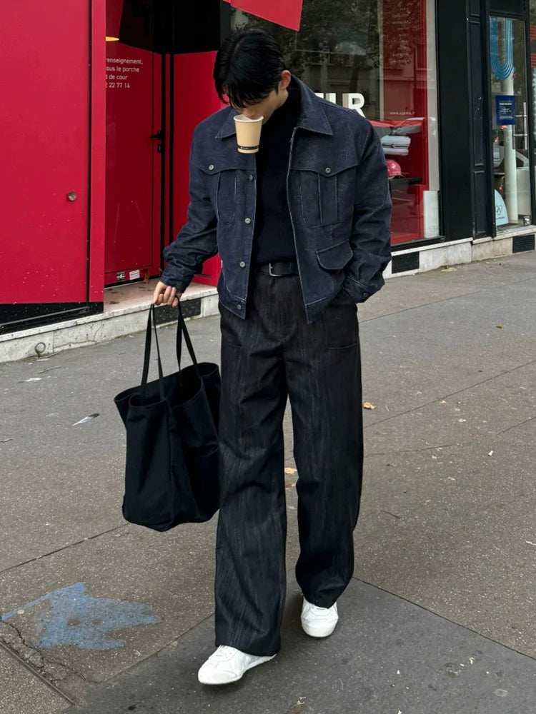 Retro style ruffian handsome tooling jacket men's autumn and winter thickened loose coat Korean commuter style wear