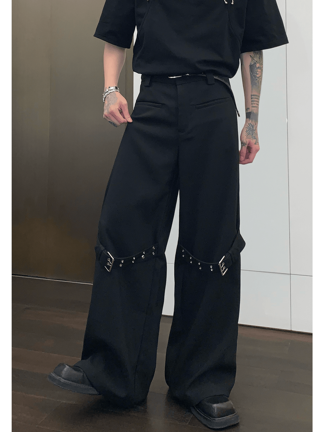 [CUIBUJU] strap design straight suit pants st1755