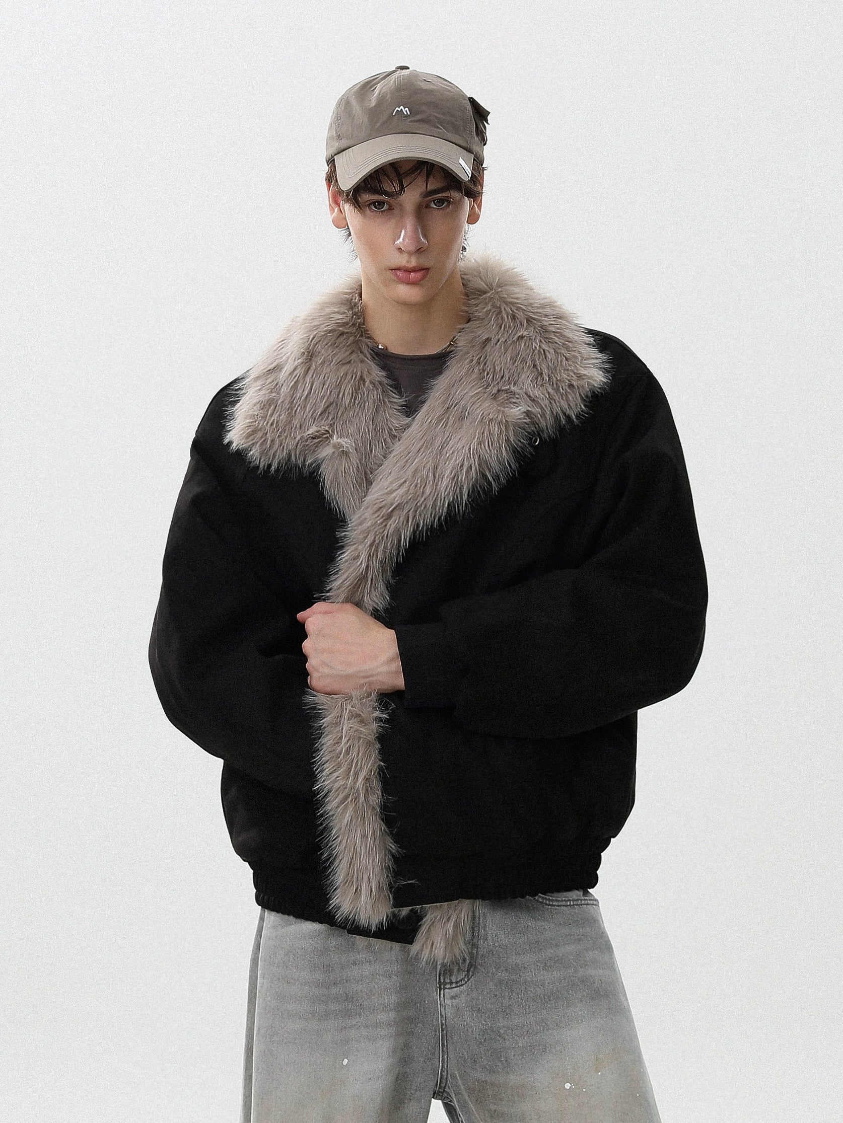 미국 레트로 스타일의 산악 조각 무늬 모조 모피 일체형 두툼한 라펠이 달린 따뜻한 면 재킷 트렌디한 디자인 