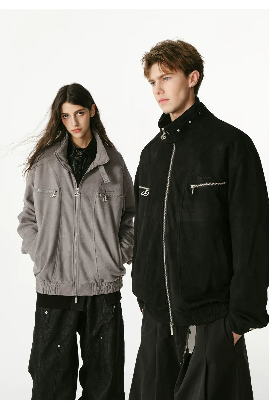 Heavy stand-up collar suede jacket couple loose coat SIN0991