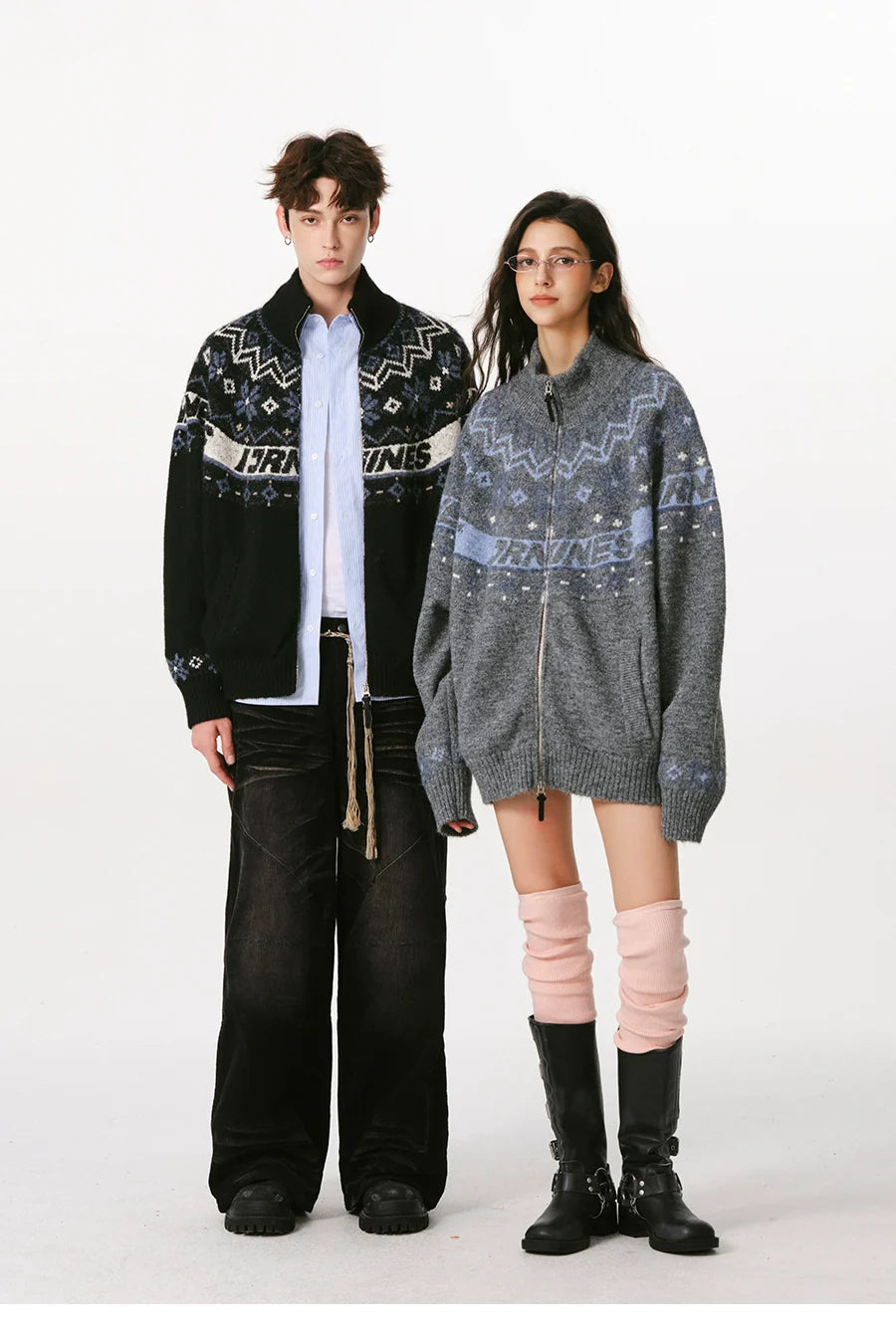 더블 지퍼 니트 스웨터 가디건 커플 스웨터 재킷 SIN0998 