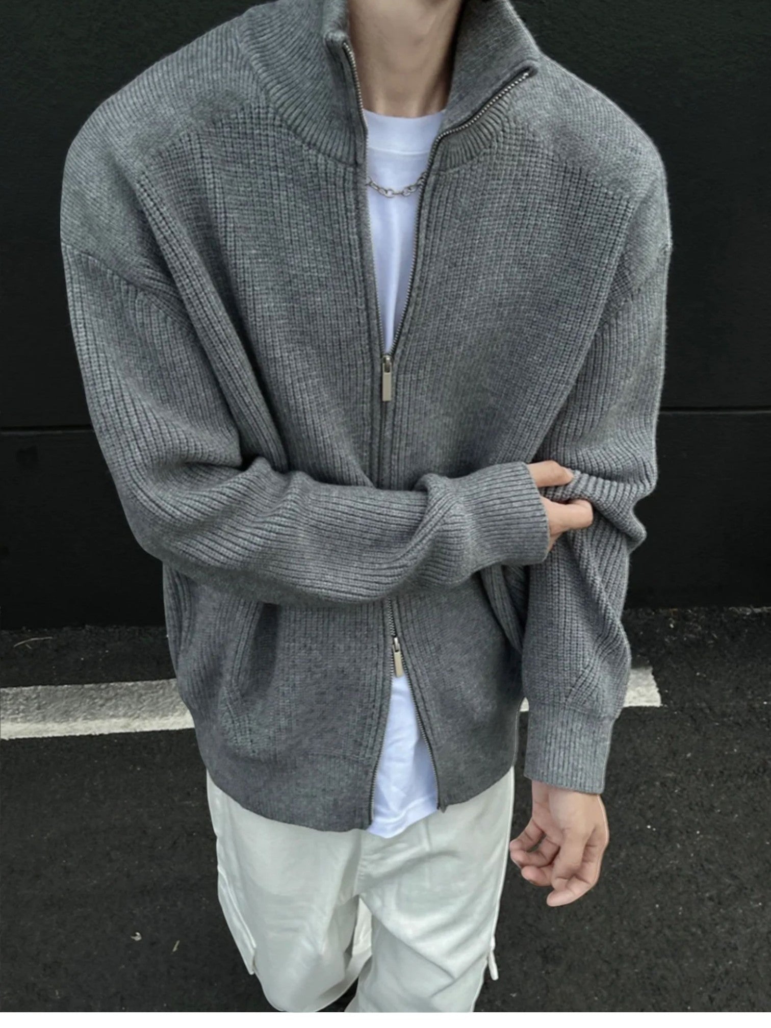 [WXB] 한국산 골지 지퍼업 하이칼라 셔츠 st4010