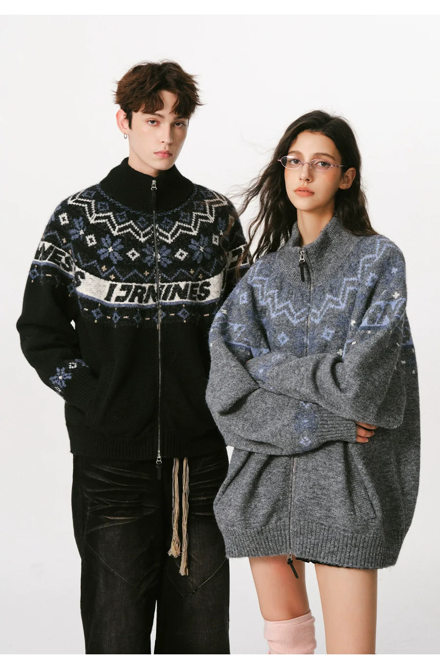 더블 지퍼 니트 스웨터 가디건 커플 스웨터 재킷 SIN0998 