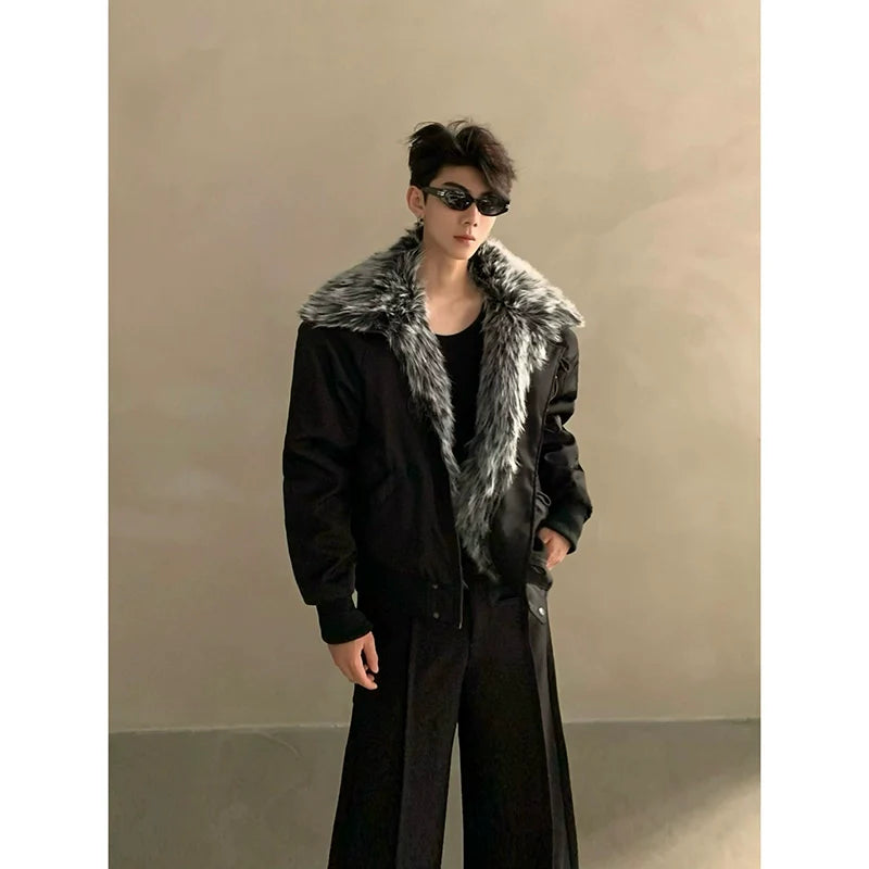 Winter fur collar mountain carving cotton clothes men's thickened warm cotton-padded jacket loose high-end jacket