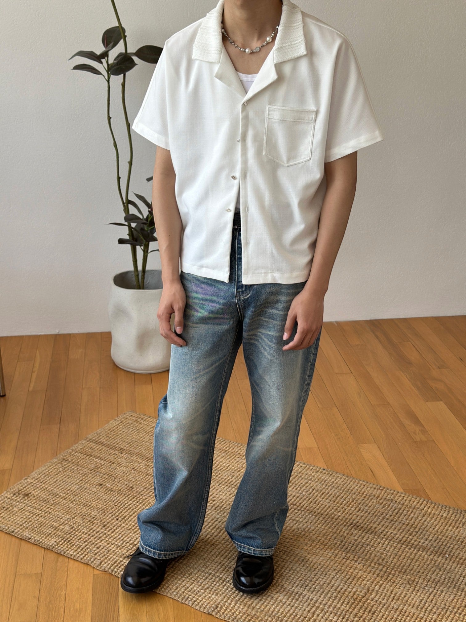 [FDM] WAVE TEXTURE RELAXED CUBAN COLLAR shirt st5023