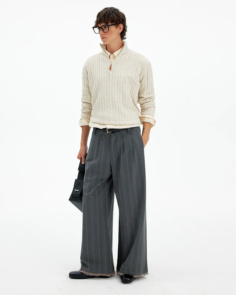 미국 레트로 스타일의 트위스트 하프 지퍼 스웨터, 남녀 공용, 가을/겨울 캐주얼, 느긋한 바람에 어울리는 부드럽고 윤기 있는 니트 스웨터, 트렌디한 디자인 