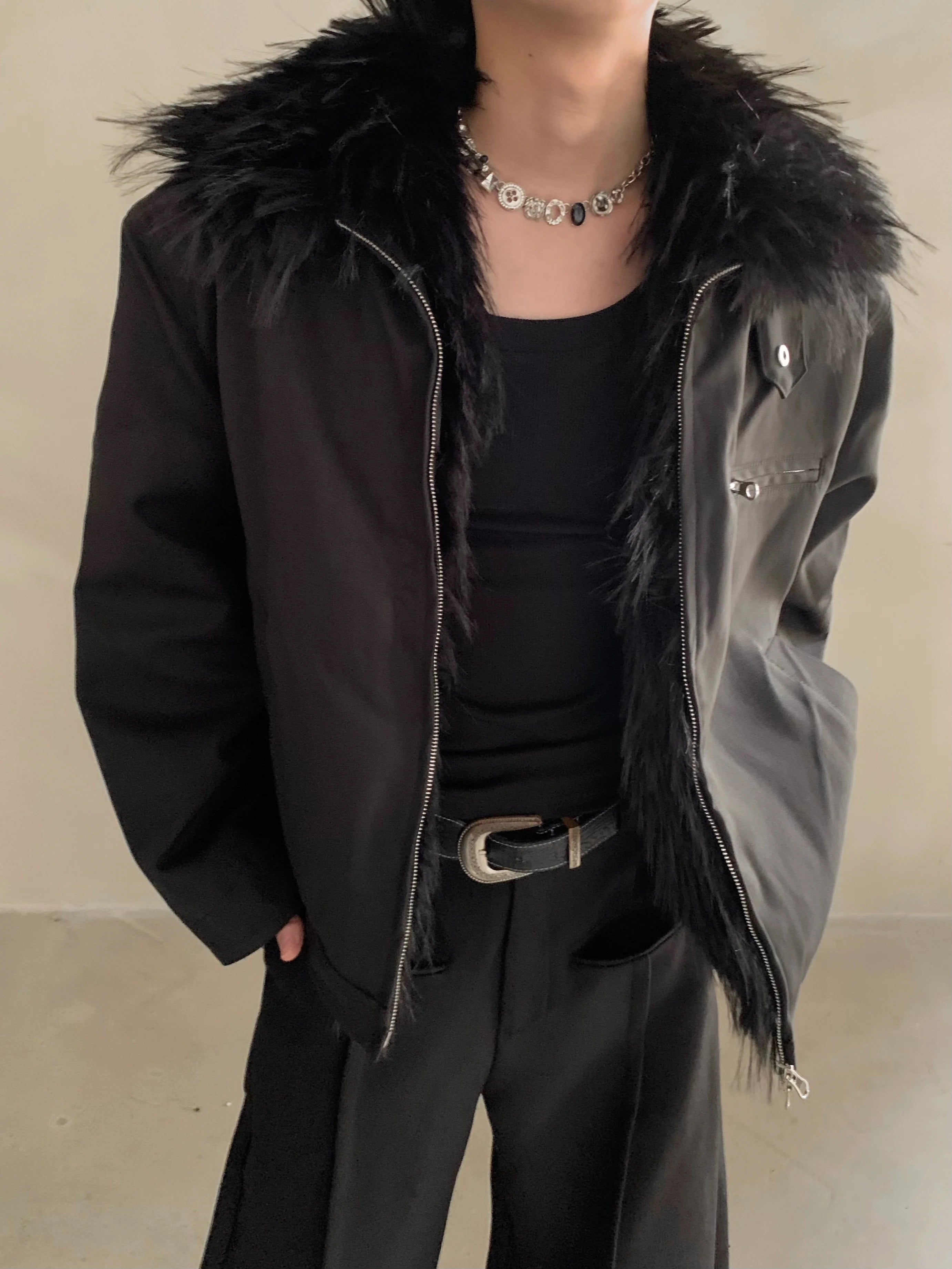 Winter niche mink fur collar seat mountain carved cotton-padded coat men's thickened warm high-end jacket jacket