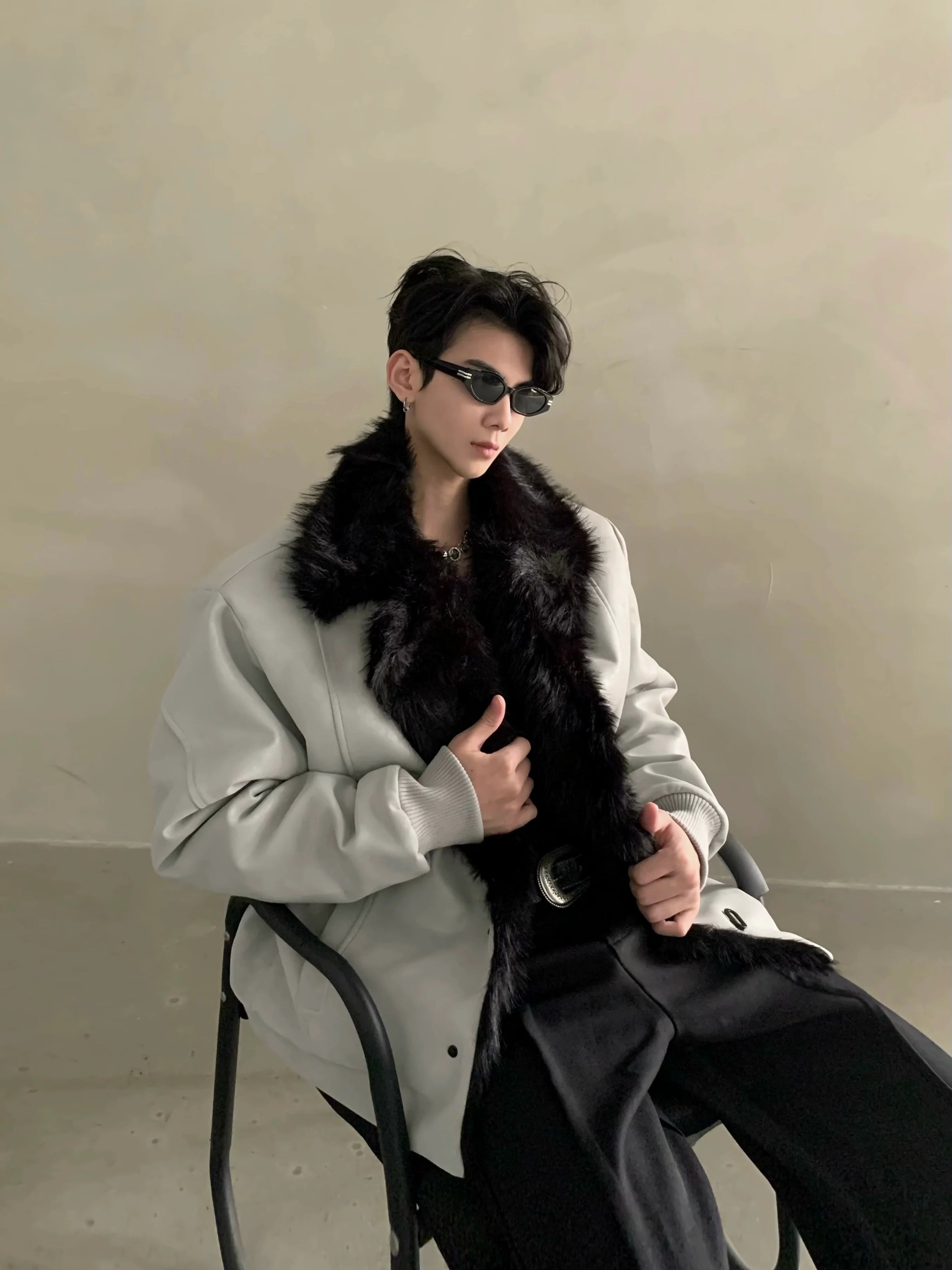 Winter light luxury high-end fur collar seat mountain carved cotton-padded coat men's thickened thermal leather jacket jacket