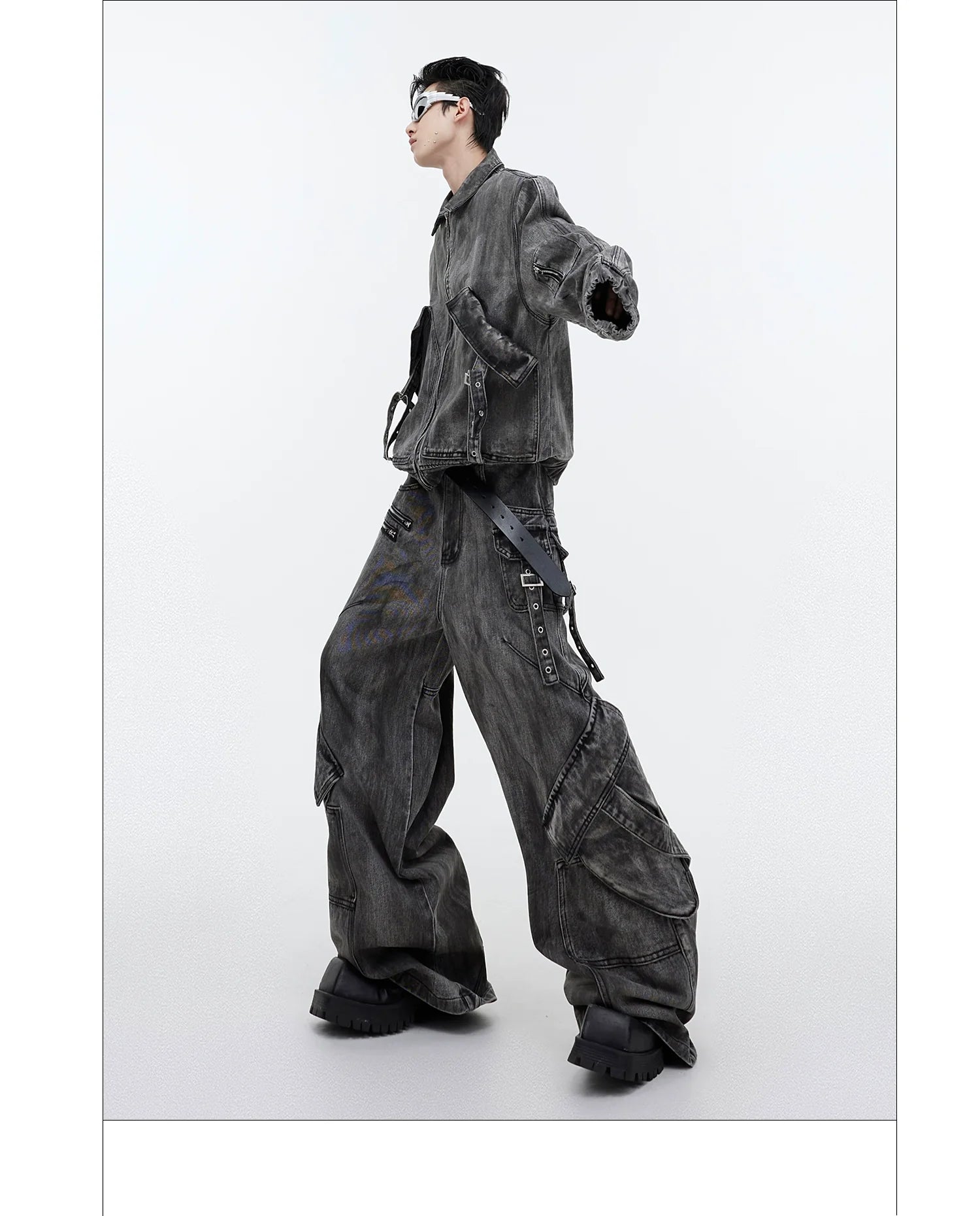 Niche retro old denim suit jacket jacket wasteland heavy zipper big pocket overalls