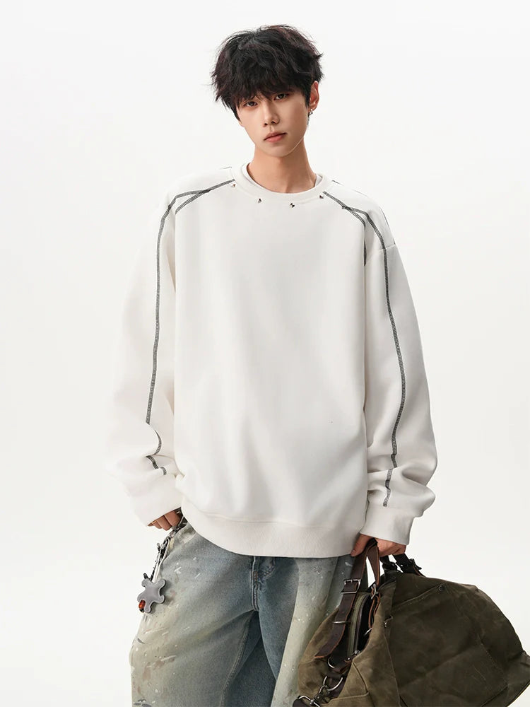 American Hasselblad line rivet sweater men and women winter high street couple crew neck inside loose design sports top SIN0896