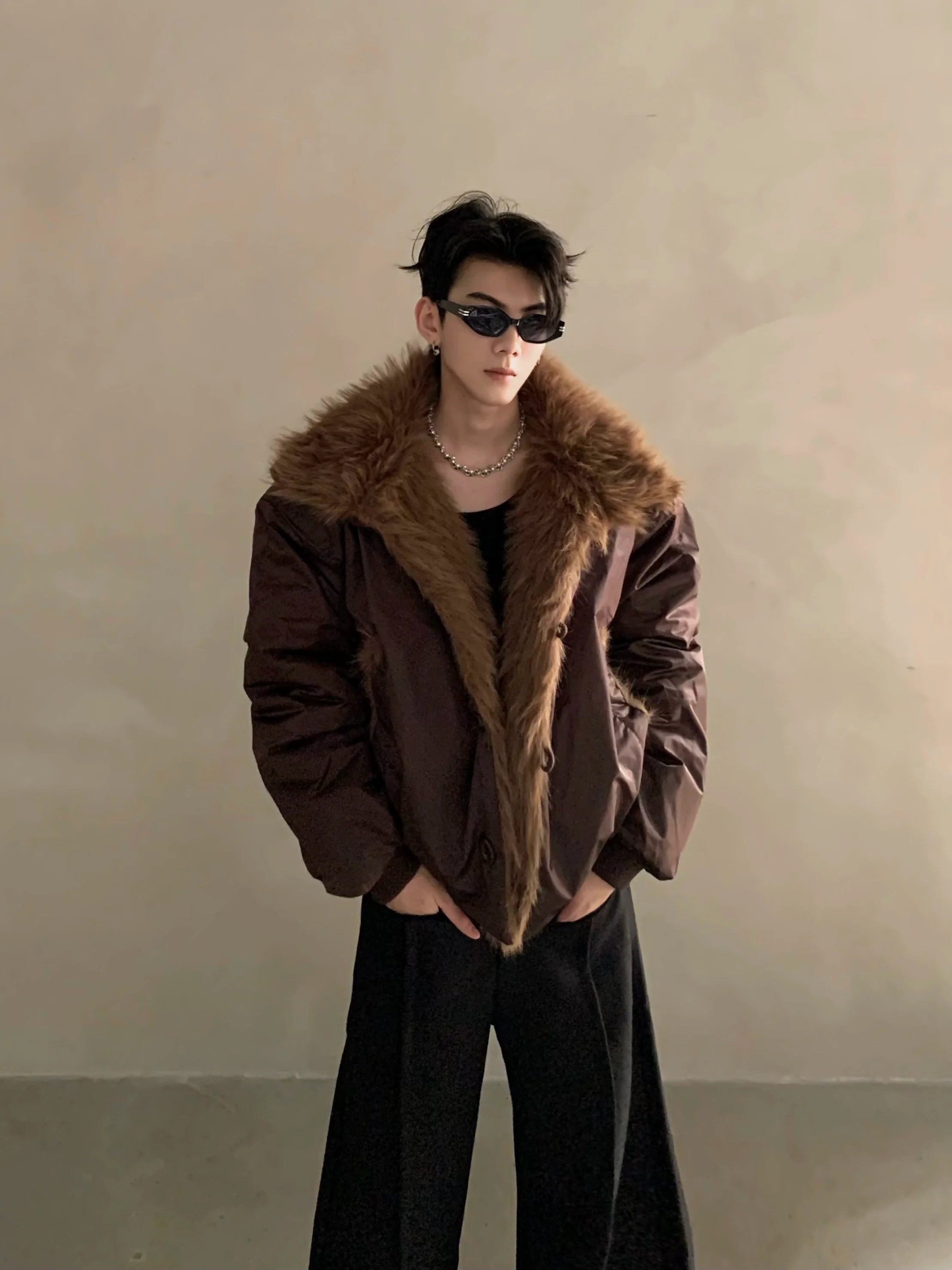 Noble mink hair seat mountain carving jacket men's winter piled thickened heavy fur collar cotton clothes tide