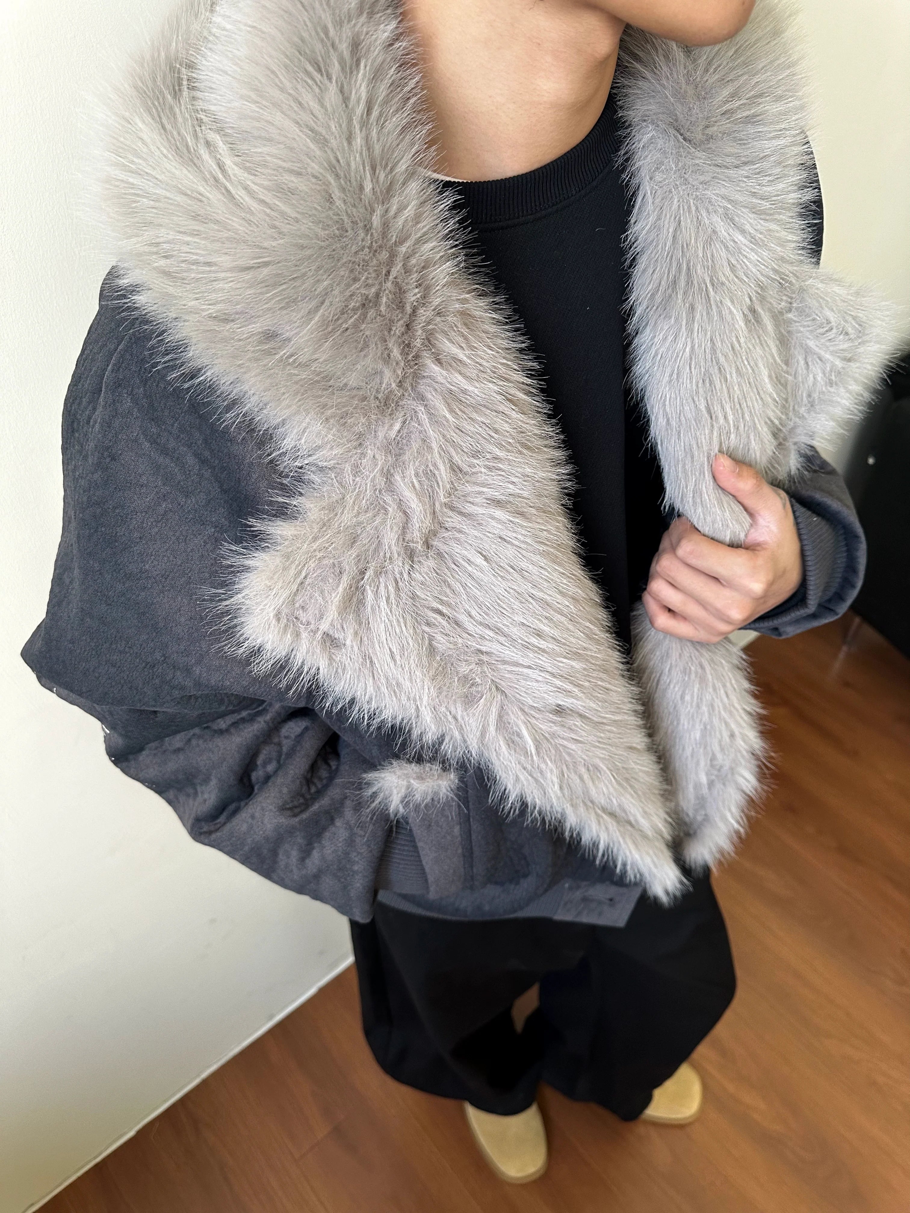 Skywolf Mountain Carving Fur Collar Cotton Jacket Men's and Women's Winter Fleece Thickened Loose Hooded Jacket Cotton Jacket