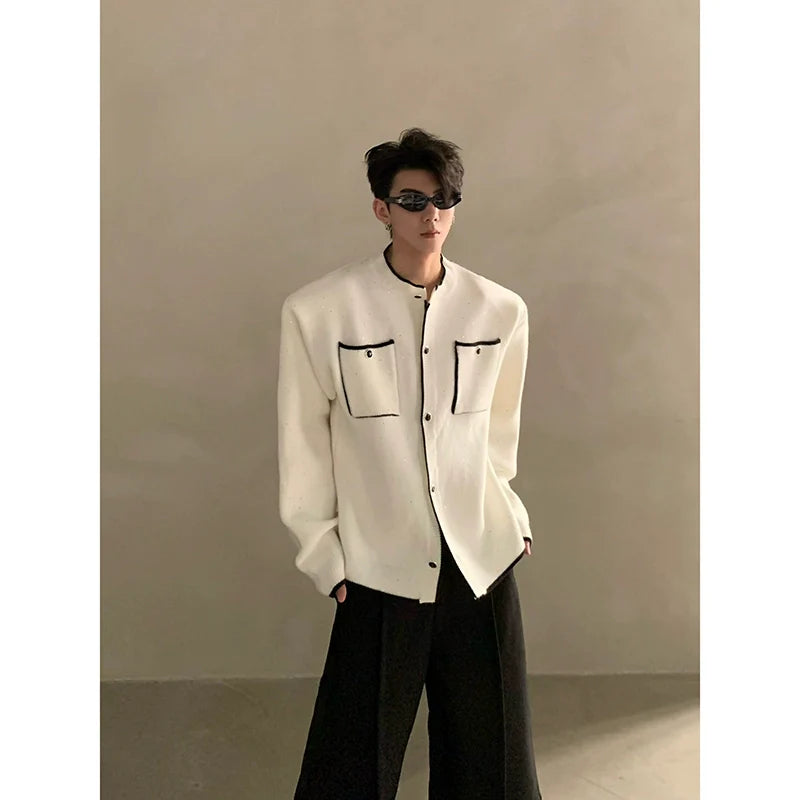 Autumn and winter light luxury high-end sense small fragrant wind contrasting color stand-up neck knitted cardigan men's button sweater jacket