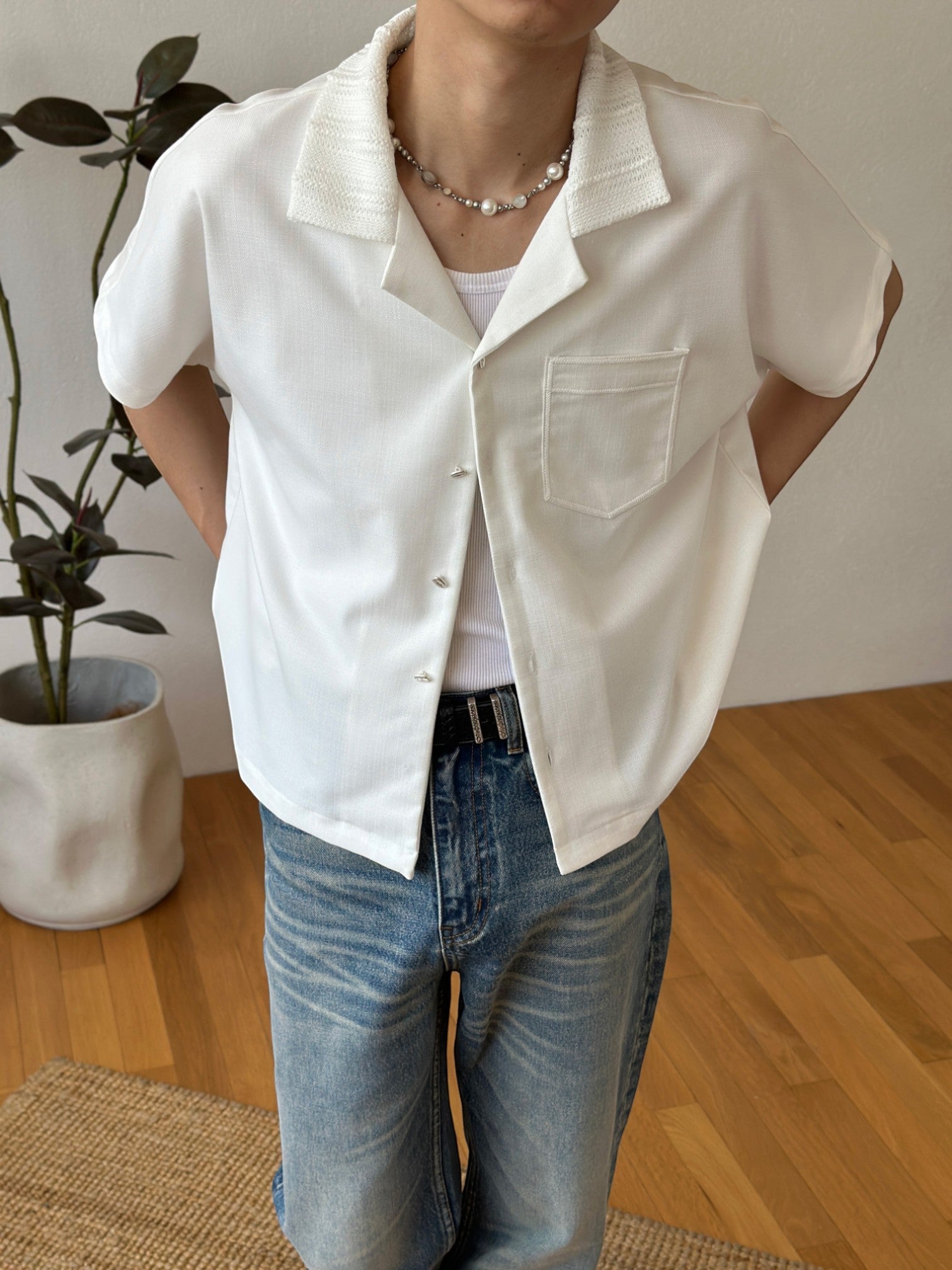 [FDM] WAVE TEXTURE RELAXED CUBAN COLLAR shirt st5023