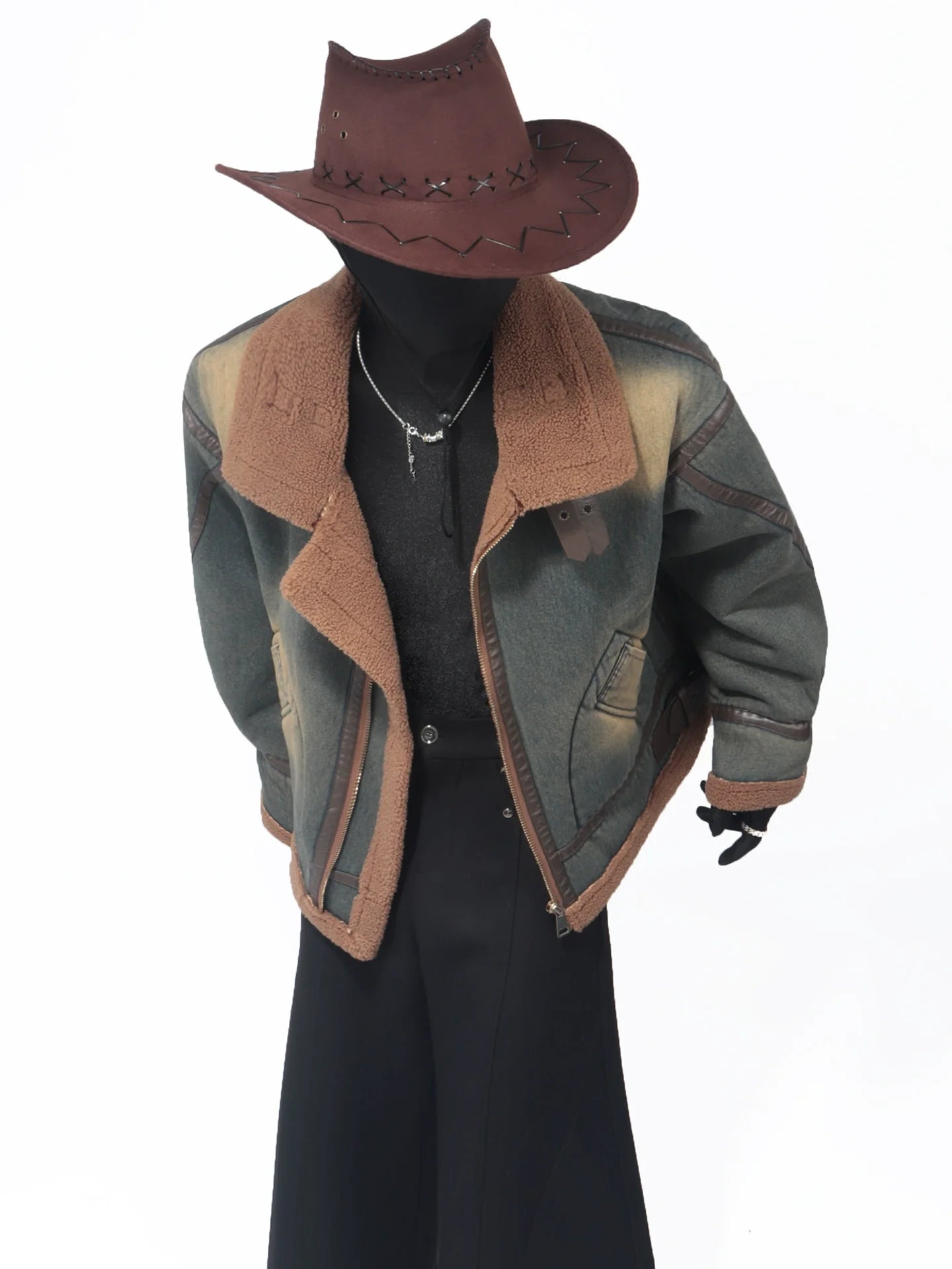 American retro lamb wool old design jacket fur integrated fleece lapel jacket men